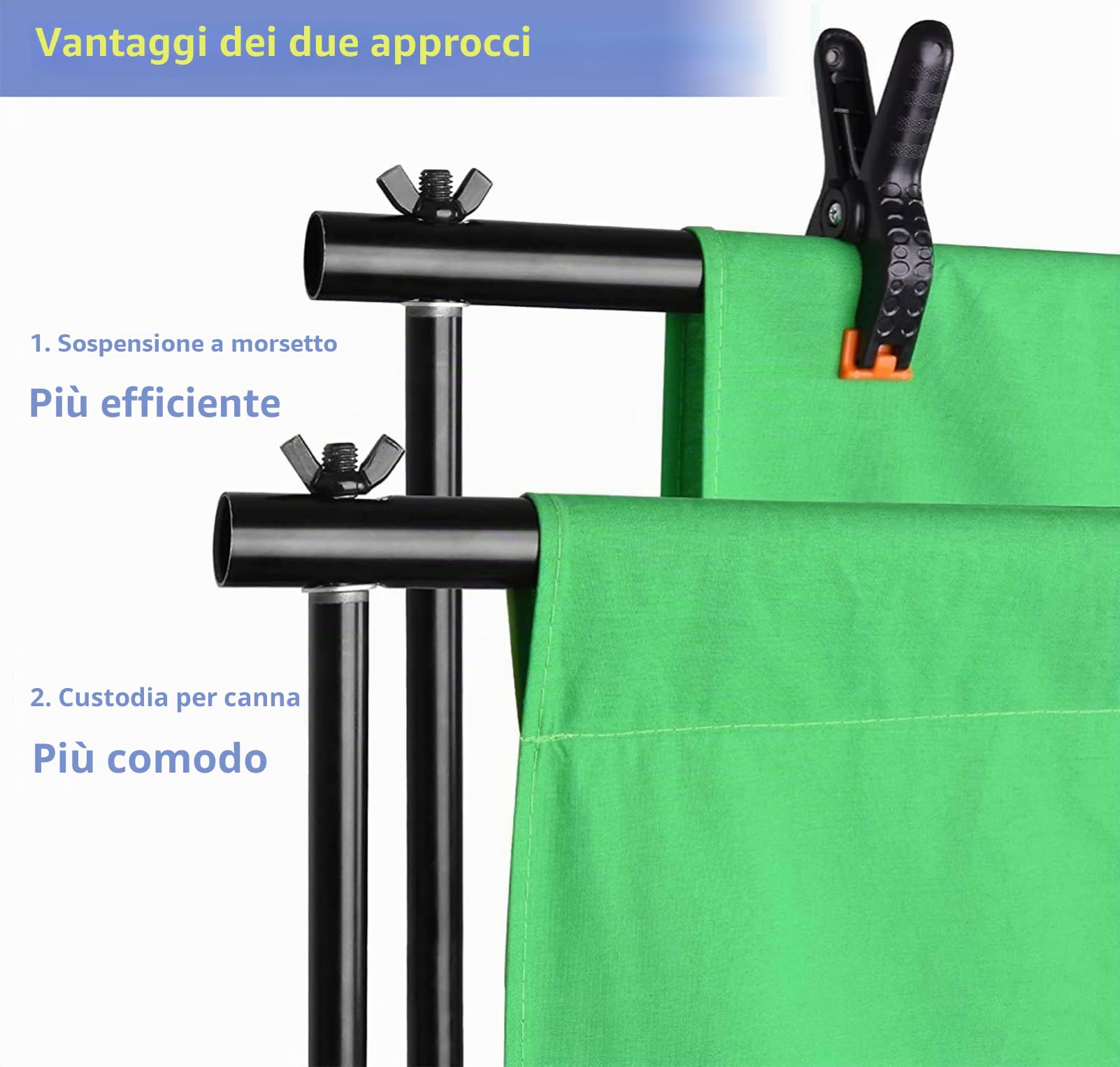 EMART 2,6x3m Sistema di Supporto Sfondo Fotografico con 3 Sfondi in Mussola | Nero, Bianco, Verde, Supporti Fondale, Ritratto, Studio Fotografia, Streaming Video