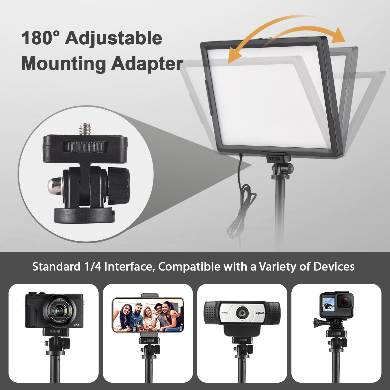 Andoer Lampada LED per video da 15 W, 3000 K - 6500 K, intensità dimmerabile con supporto luminoso, alimentazione USB per trasmissioni in diretta, registrazione video, riunioni online, istruzione
