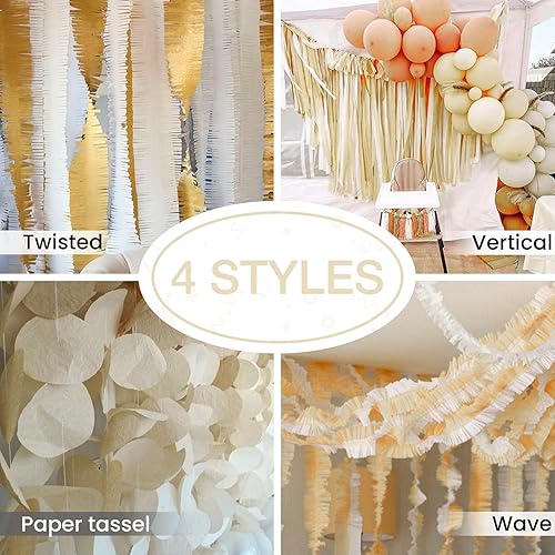 Miniatura 6 de PartyWoo Serpentinas de papel crepé de 328 pies, paquete de papel crepé en color arena blanca, papel crepé blanco retro para decoraciones de