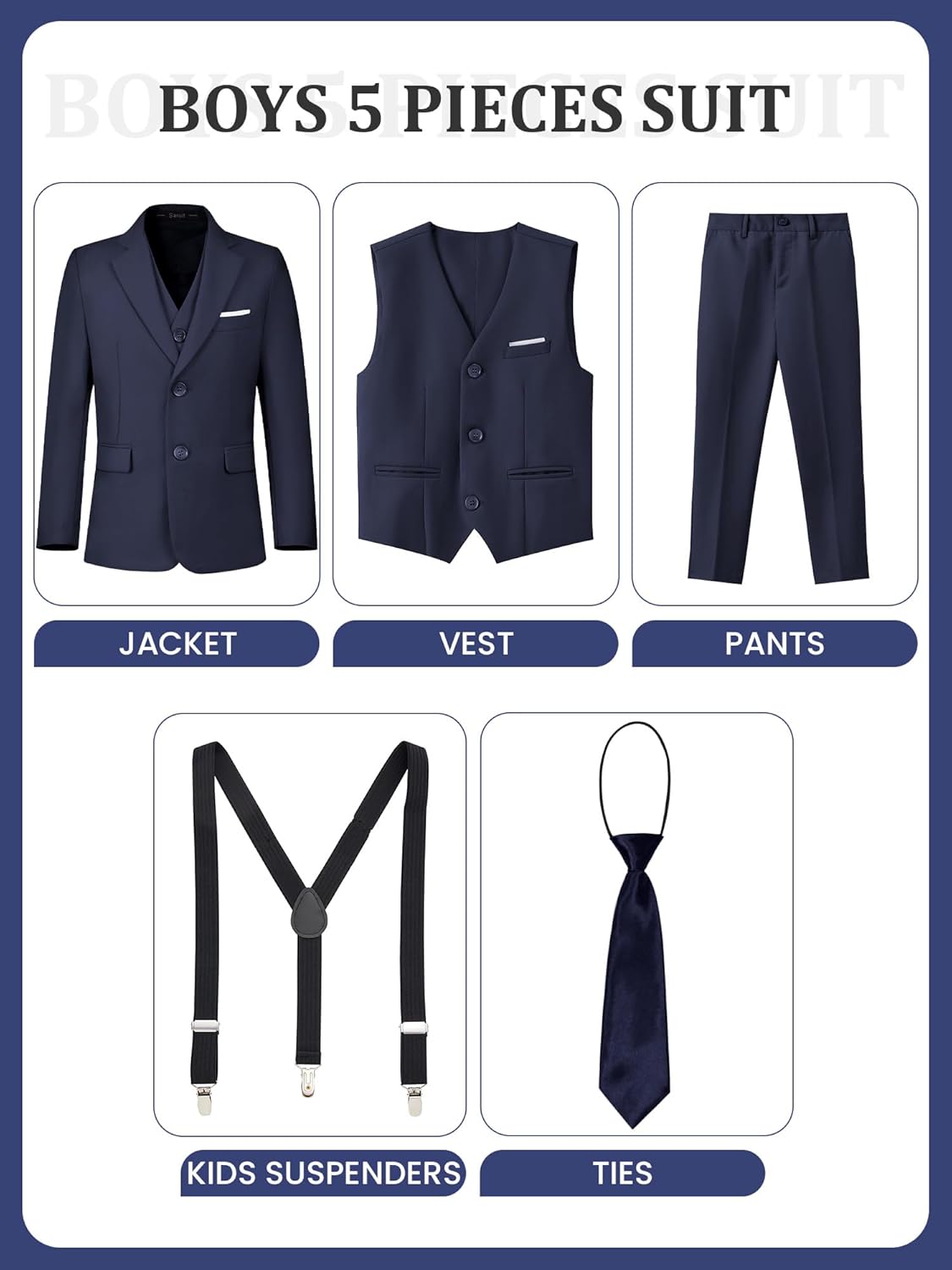 Boys' Formal Suits Set Dresswear Tuxedo Suit Adjustable Waist with Suspenders Teen Boy Dress Clothes - Image 6