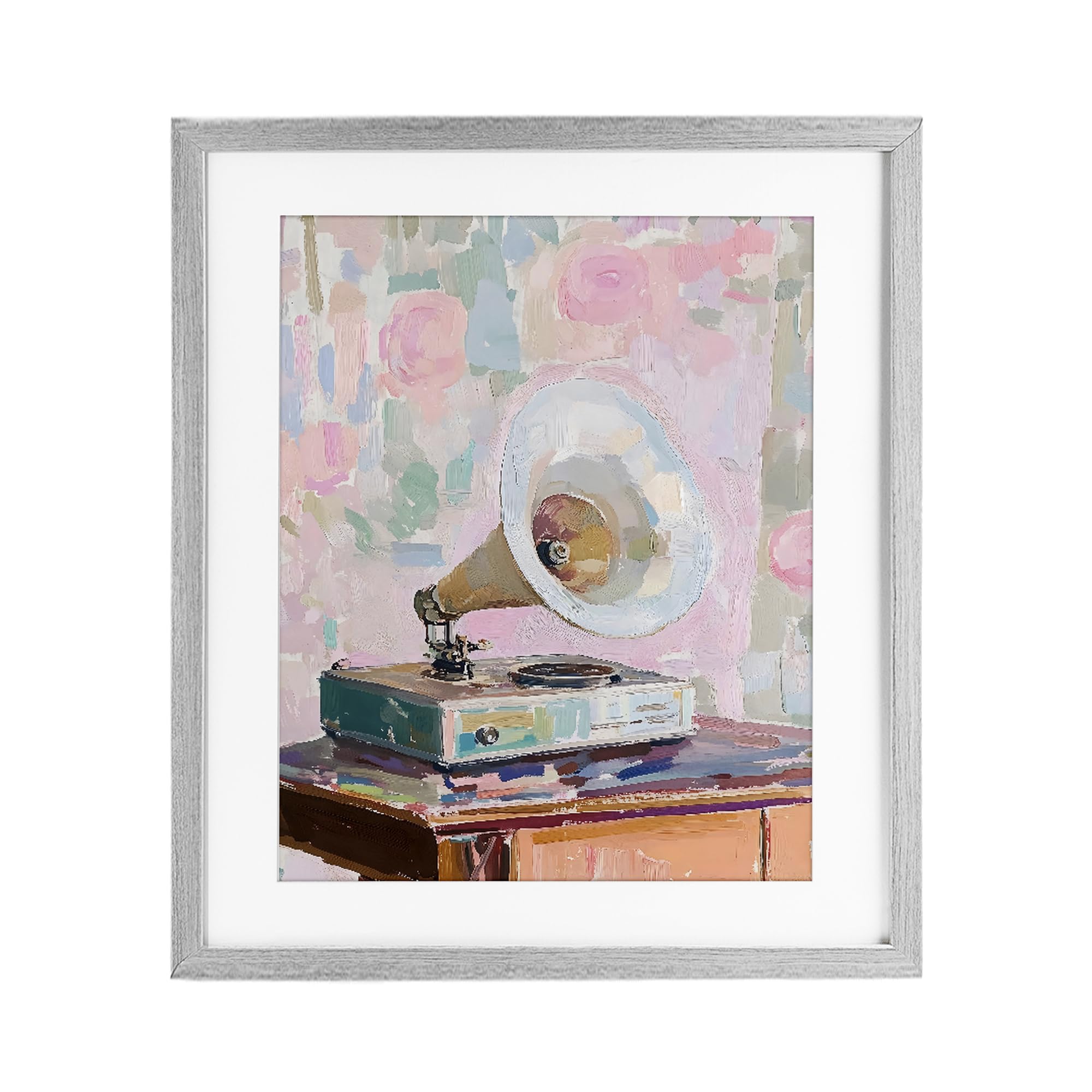 Affiche encadrée de gramophone vintage musique rétro 43,2 x 53,3 cm