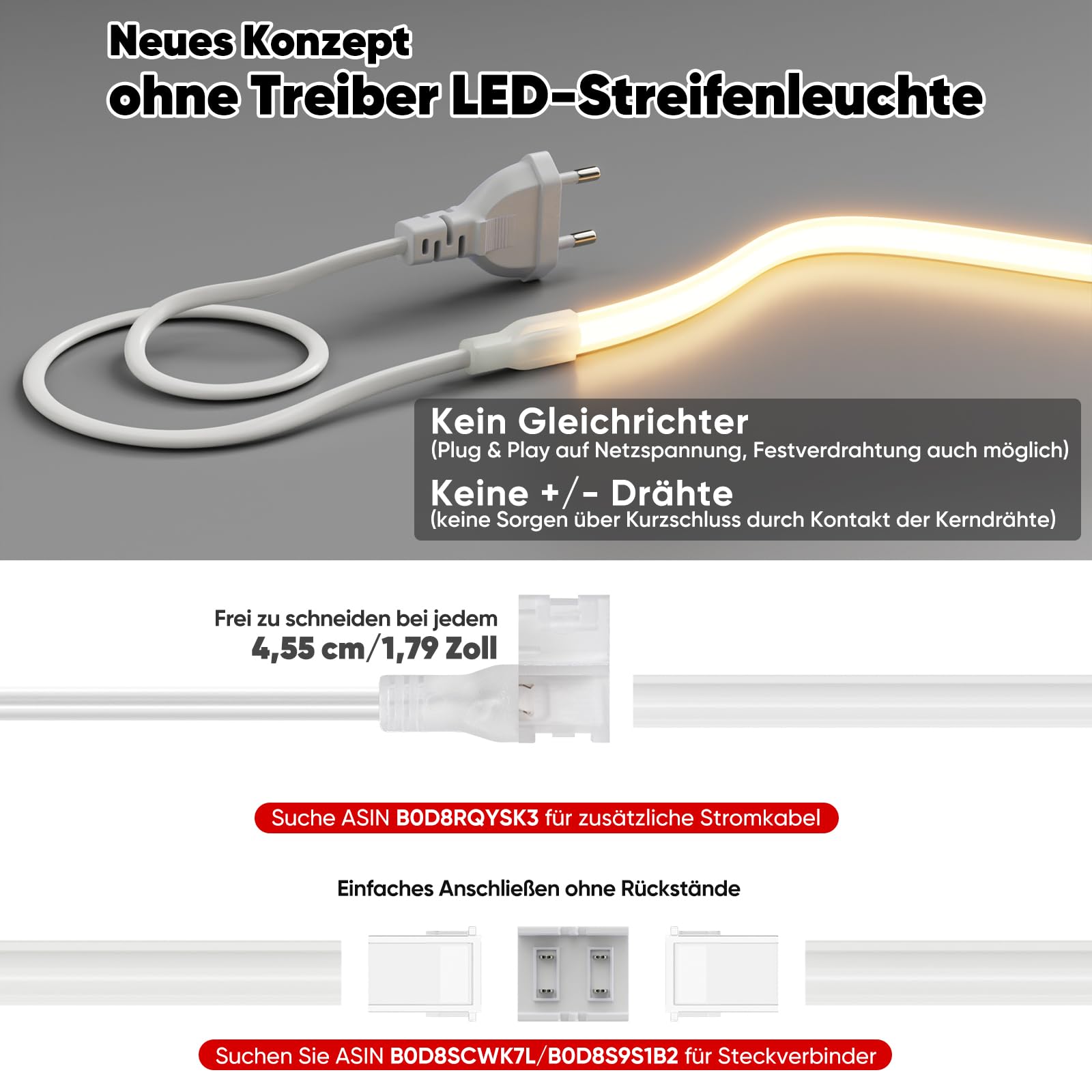 Shine Decor COB LED Streifen 20m, AC 220V 230V IP65 Wasserdicht LED Band, SMD2025 286 leds/m Ultrahohe Helligkeit Lichtleiste für Küche Garten LED Beleuchtung (20M, Warmweiß, CE Zertifiziert)