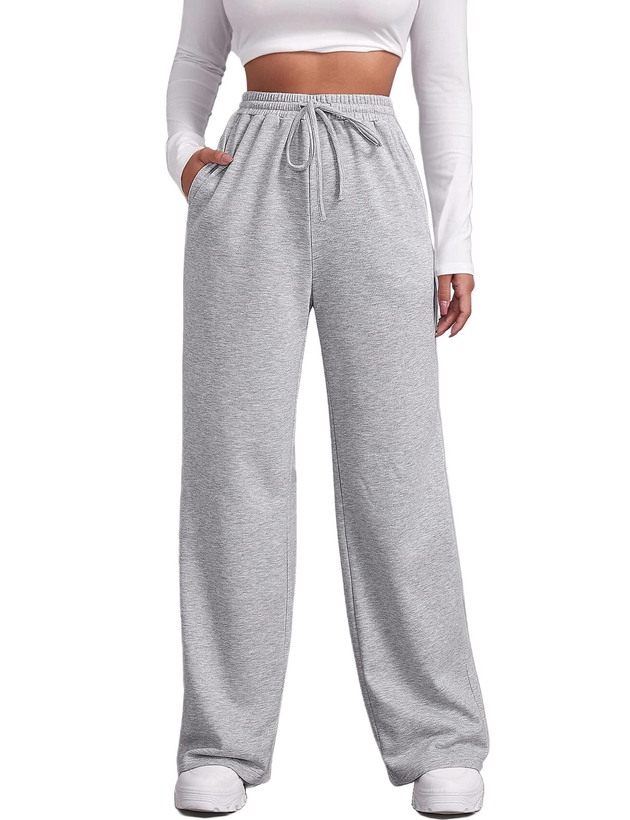 FACDIBYWide Leg Sweatpants for Women Elastic High Waisted Drawstring Loose Pants with Pockets