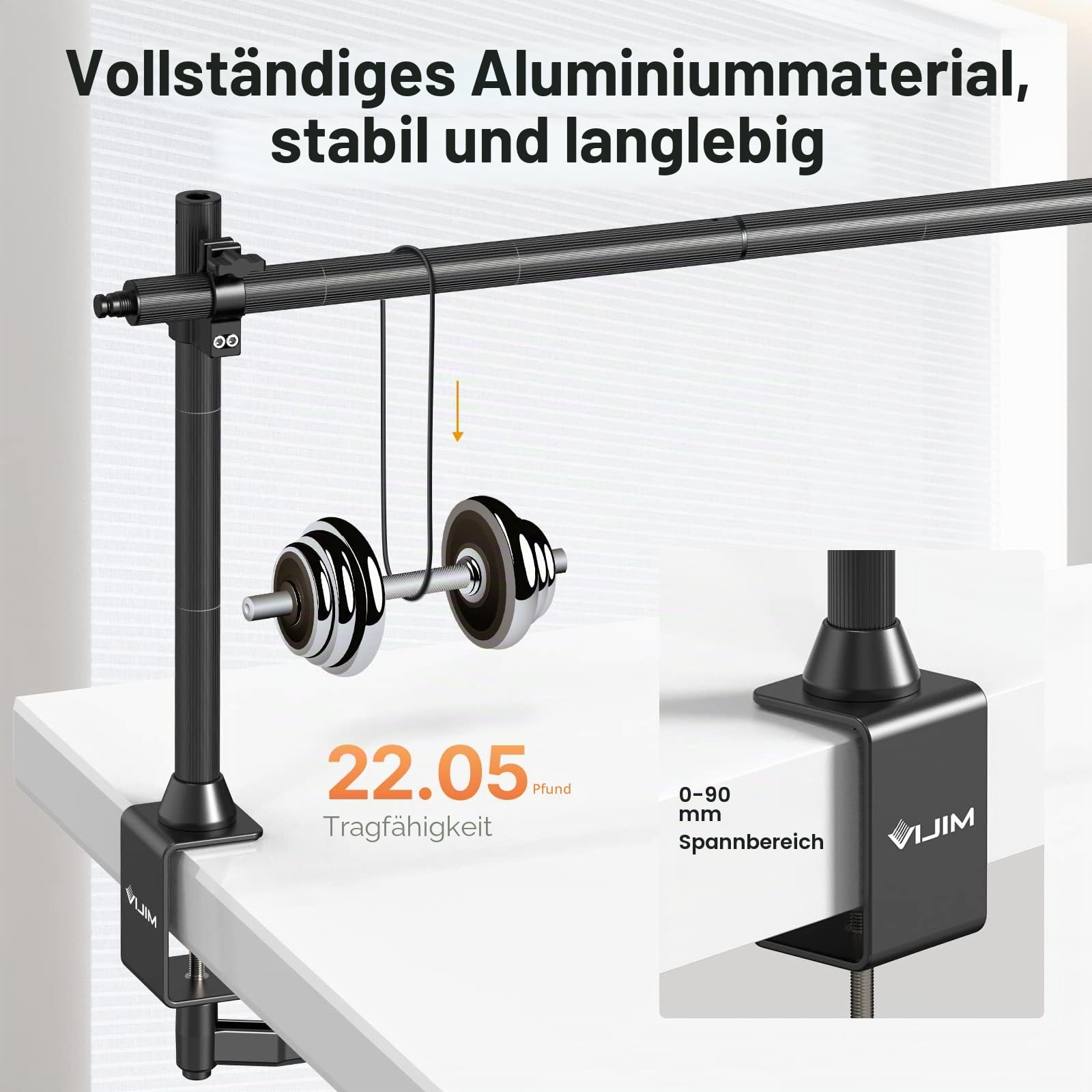 JUSMO LS15 Pro Kamera-Schreibtischhalterung, Aluminium, Überkopf-Kamera-Halterung, Tisch-Multi-Gerätestange zur Montage von magischen Armklemmen, DSLR, Kameras, Telefon, Licht, Mikrofon, Streaming