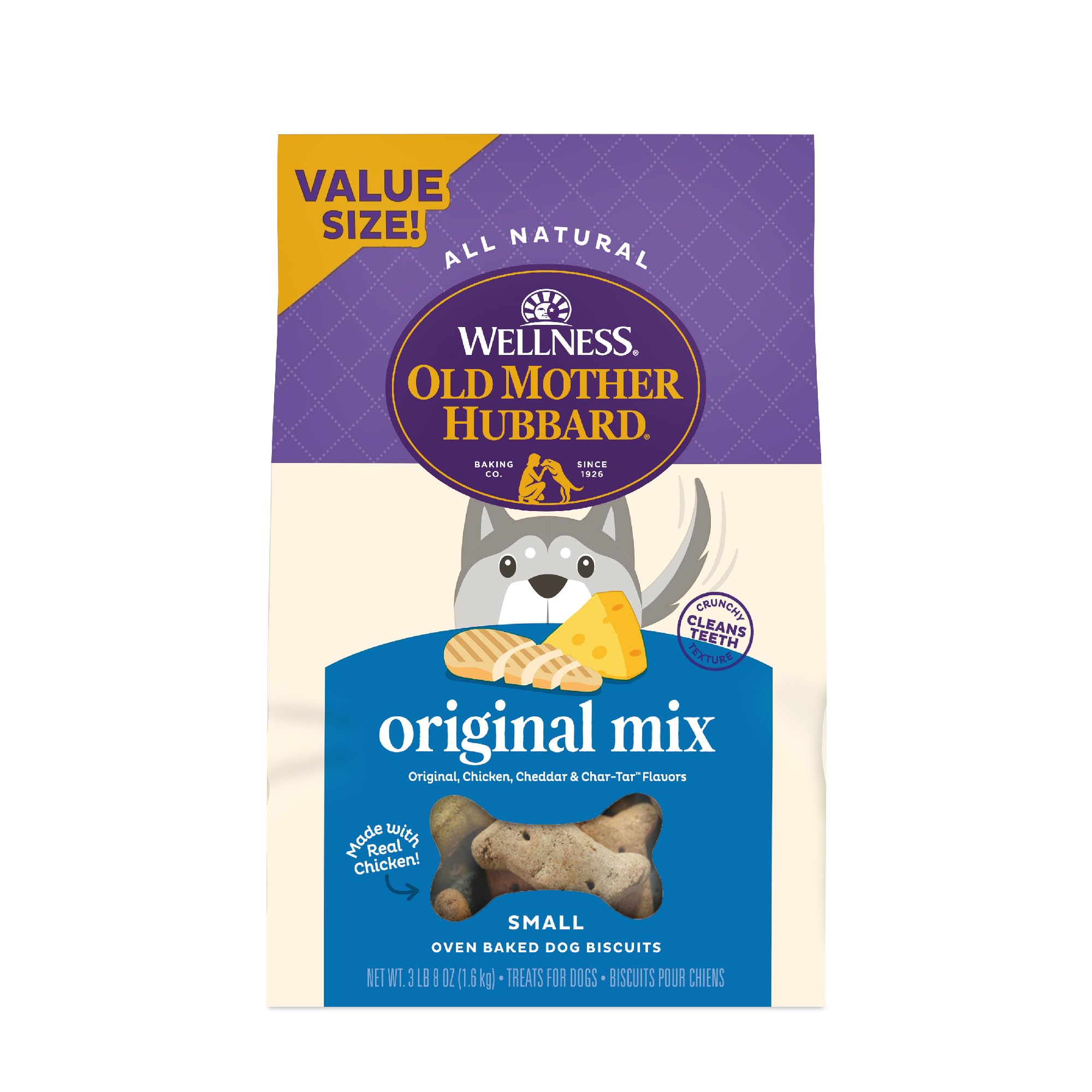 Old Mother Hubbard Wellness Original Mix Dog Biscuits, Natural, Training Treats, Four Flavors, Small Size, (3.8 Pound Bag)