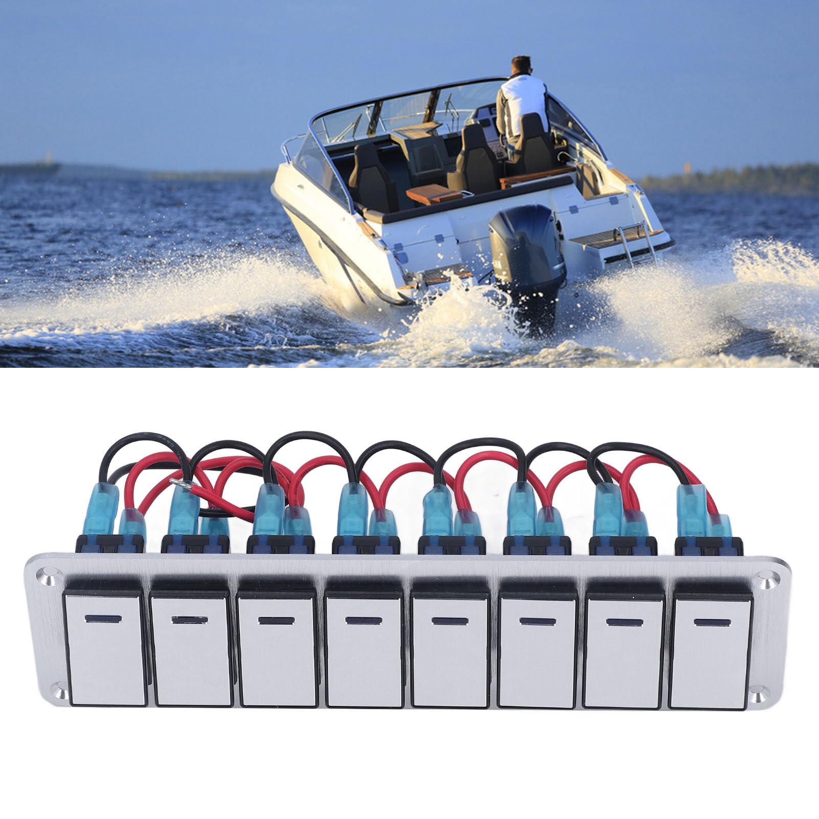 Pannello Interruttori a Bilanciere per Barche Marine 8 Gruppi 3 Pin, Interruttore a Levetta On/off con Luce Blu Singola con Design Precablato, Installazione Semplice
