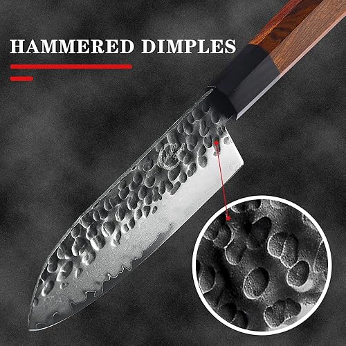Vista 5 de Cuchillo de chef japonés Santoku de 5 pulgadas, cuchillo de cocina de acero inoxidable de alto carbono AUS10 de 3 capas, cuchillos de chef forjados