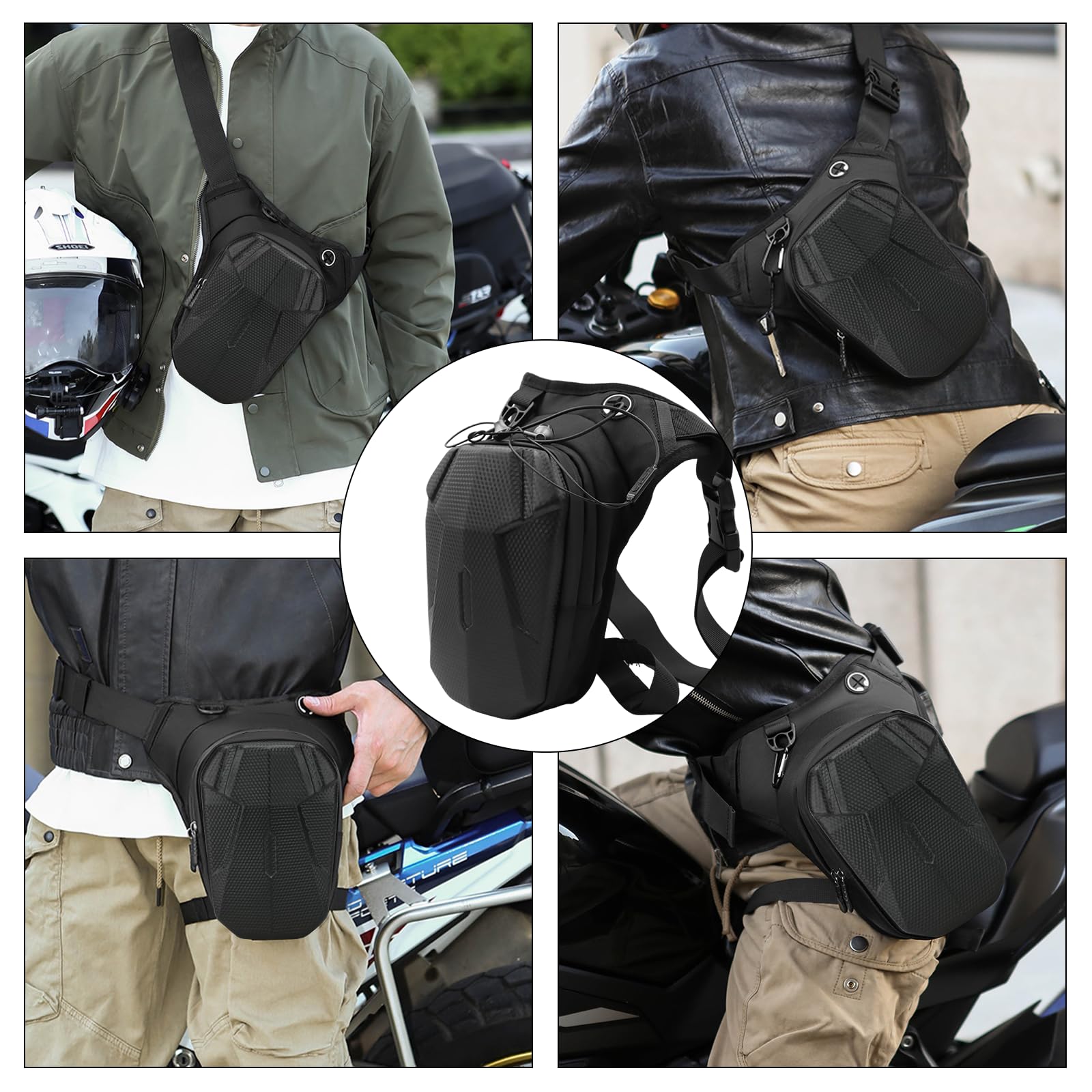 Marsupio Gamba Moto per Uomo & Donna in EVA Borsa Gamba Moto Impermeabile Marsupio Cosciale con Cintura Regolabile per Ciclismo Trekking Pesca Corsa(Nero)