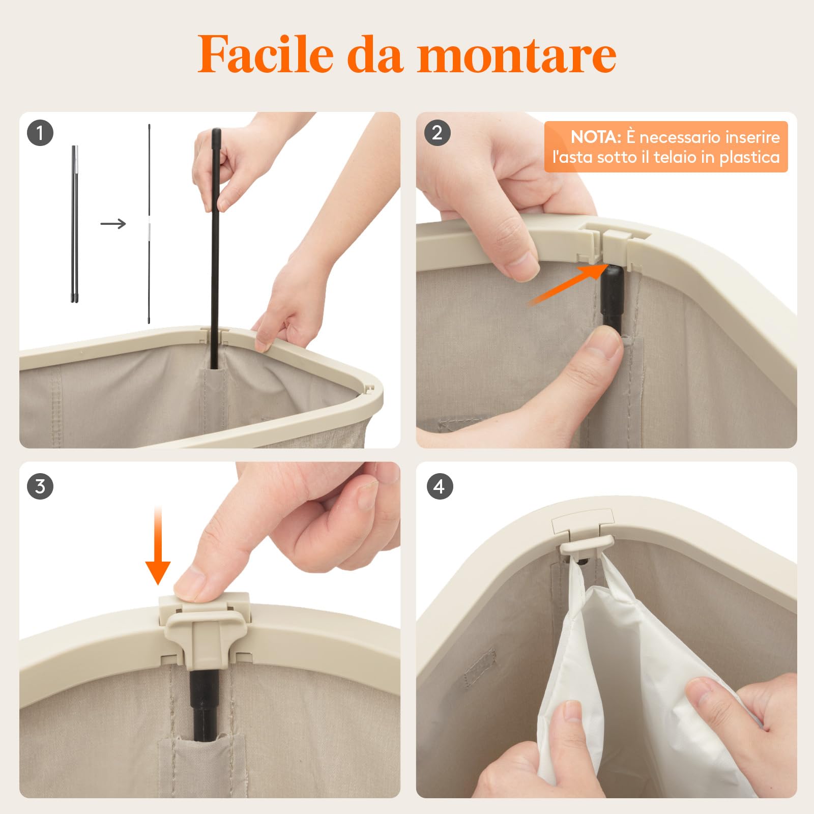 Lifewit Cesto Portabiancheria 105 L, Cesta Panni Sporchi con coperchio, Laundry Basket con Plastica Manici, Porta Biancheria Sporca per Bagno, Lavanderia, Camera da Letto, Beige