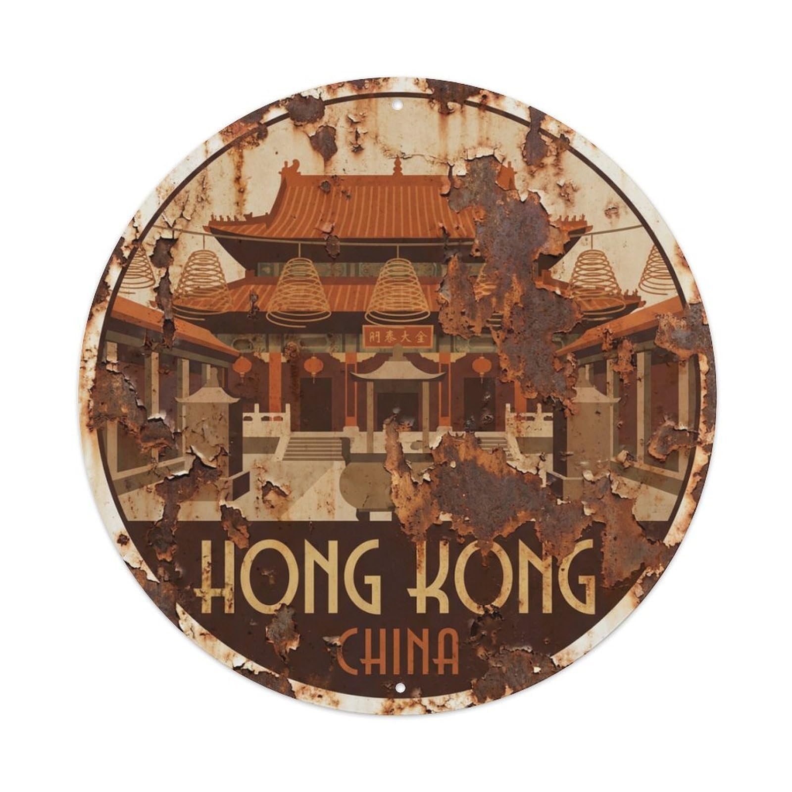 Vintage Travel Hong Kong China Wanderer Metal Tin Sign