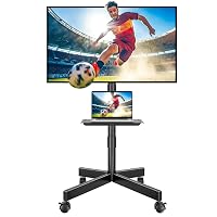 BONTEC Supporto TV da Pavimento, Carrello Inclinabile per TV con Ripiano Multimediale