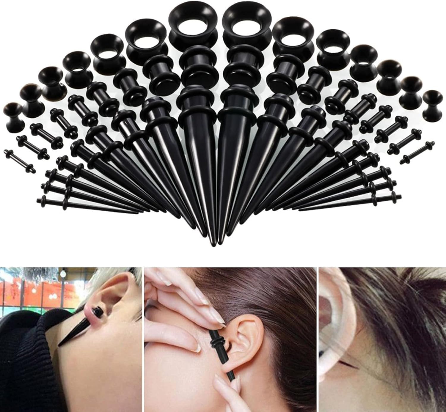 50 Pieces Ear Stretching Kit 14G-00G, Acrylic Tapers Plugs and Silicone Tunnels, Ear Gauges Expander Set Body Piercing Jewelry for Women Men Christmas Birthday Gifts