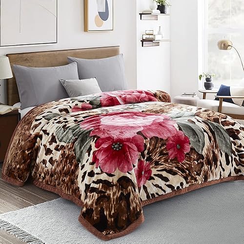 Miniatura 2 de Marina Decoration Reversible 11 LB Oversized Heavy Woven Fluffy Plush Soft Warm Korean Style Mink 2 Ply Printed Flannel Fleece Throw Raschel Blanket