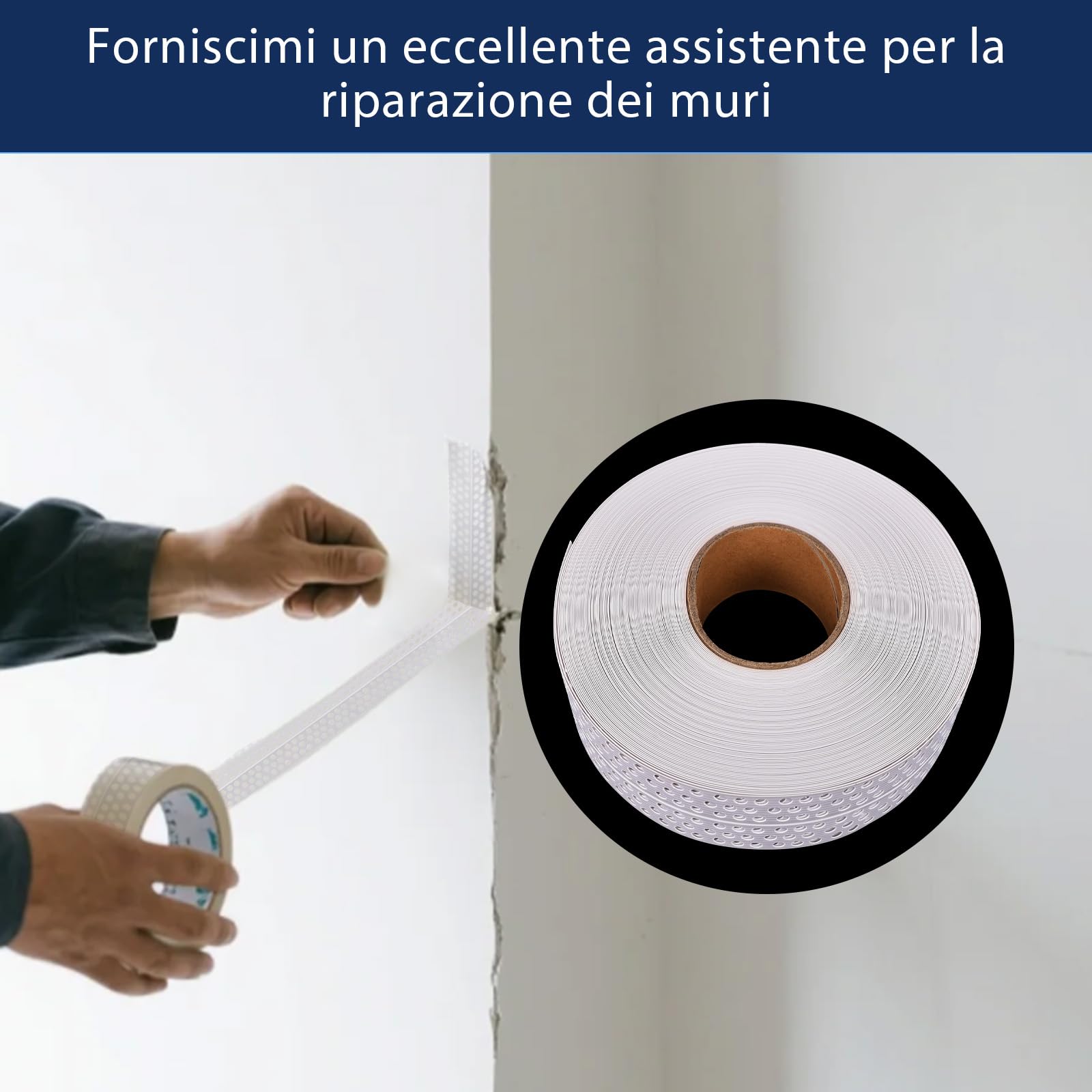 Nastro per cuciture generico 40 m x 5 cm in cartongesso in PVC autoadesivo per angoli interni ed esterni, rinforza e protegge le giunzioni, ripara le pareti