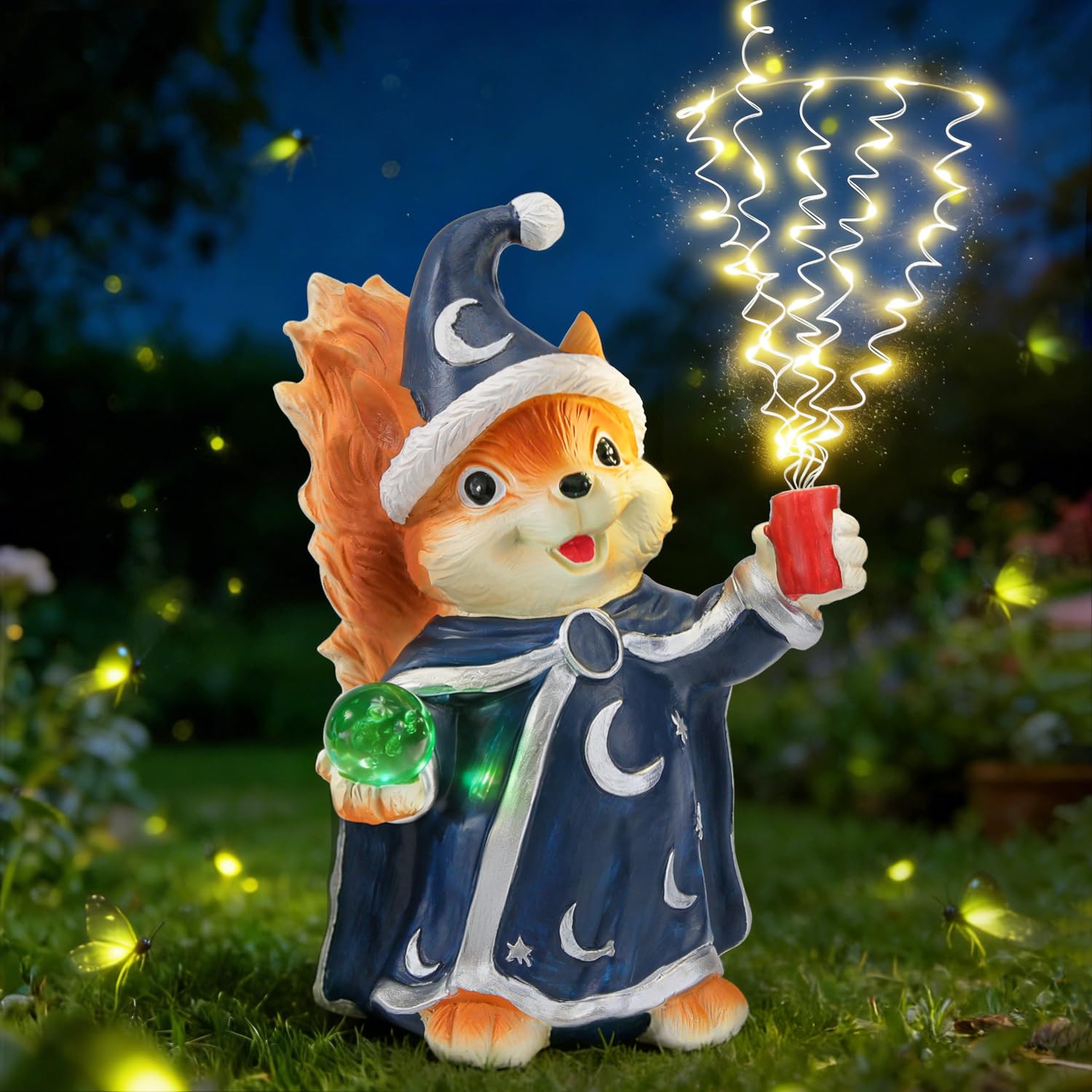 USJOK Solar Garden Light Squirrel with LED Firefly Lights 24cm Waterproof Garden Statue for Patio, Lawn, Yard Magical Outdoor Decor & Gift for Mom, Housewarming, Birthday​ (Squirrel)