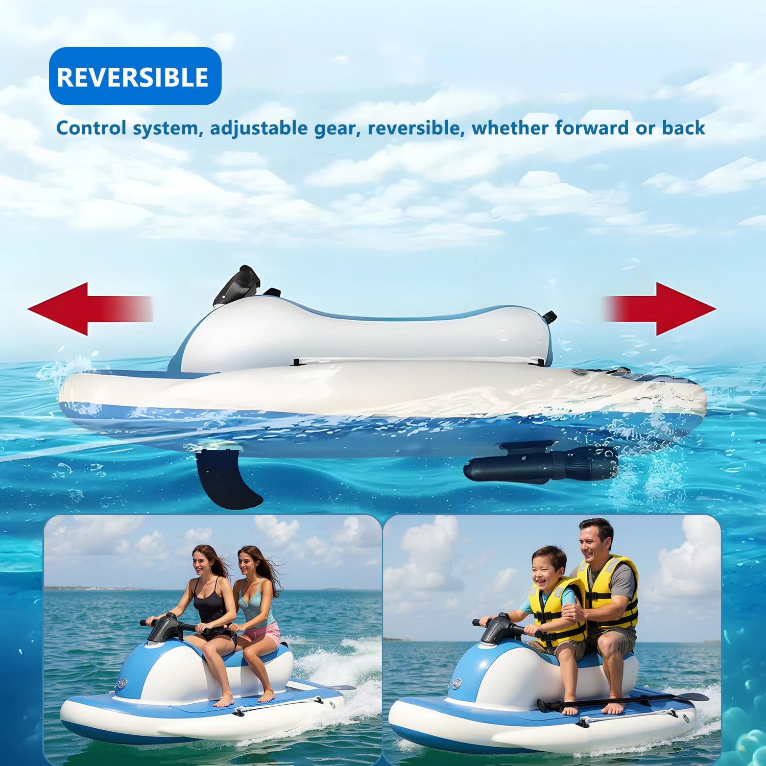 Moto d acqua gonfiabile elettrica, Barca a motore elettrico estiva da 500 W/700 W per 2 adulti, utilizzabile per 130/160 minuti, giocattolo per feste in piscina e sport acquatici 700WPRO16A