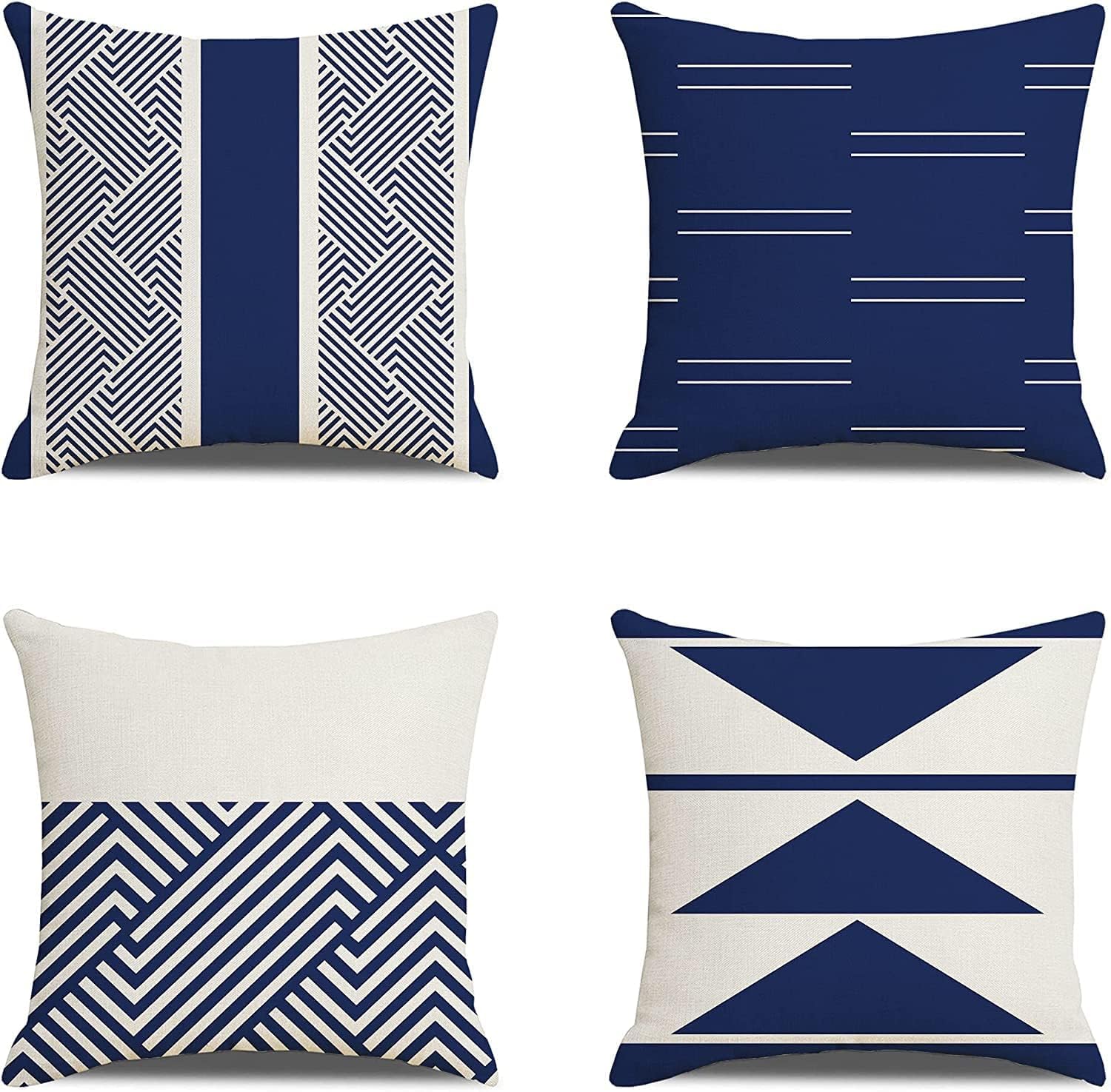 CENXI Pack of 4 Decorative Square Navy Blue and White Throw Pillow Covers Set Home Decor Pillow Cases Cushion Case for Couch Sofa Bedroom Living Room Car 18 x 18 Inch (BLUE)