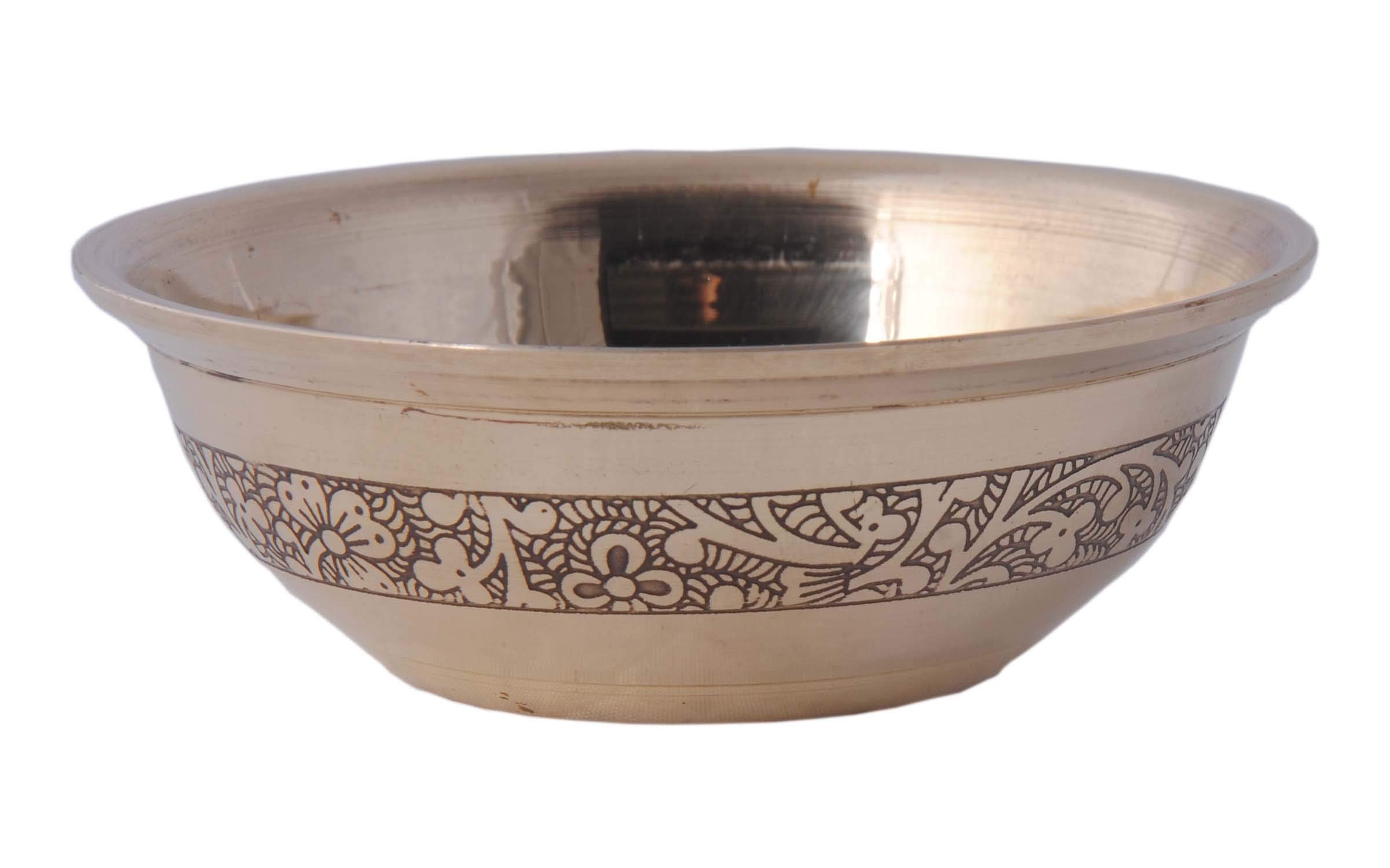 SHIV SHAKTI ARTSHandmade Pure Brass Embossed Design Katori Bowl Puding Plate Rice Plate Homeware Hotelware Dinnerware Kitchenware Volume -100 ml::Set Of 1