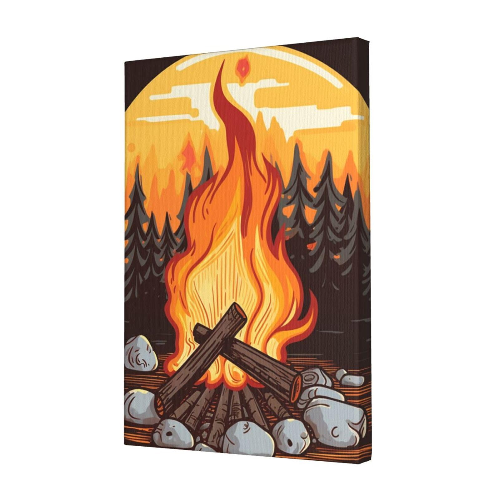 FodPand Bonfire Canvas Wall Art for Living Room Wall Decor 12"x18" Modern Artwork Painting Pictures Hanging Canvas Prints Aesthetic Wall Art for Bedroom Bathroom Office Wallart Decor