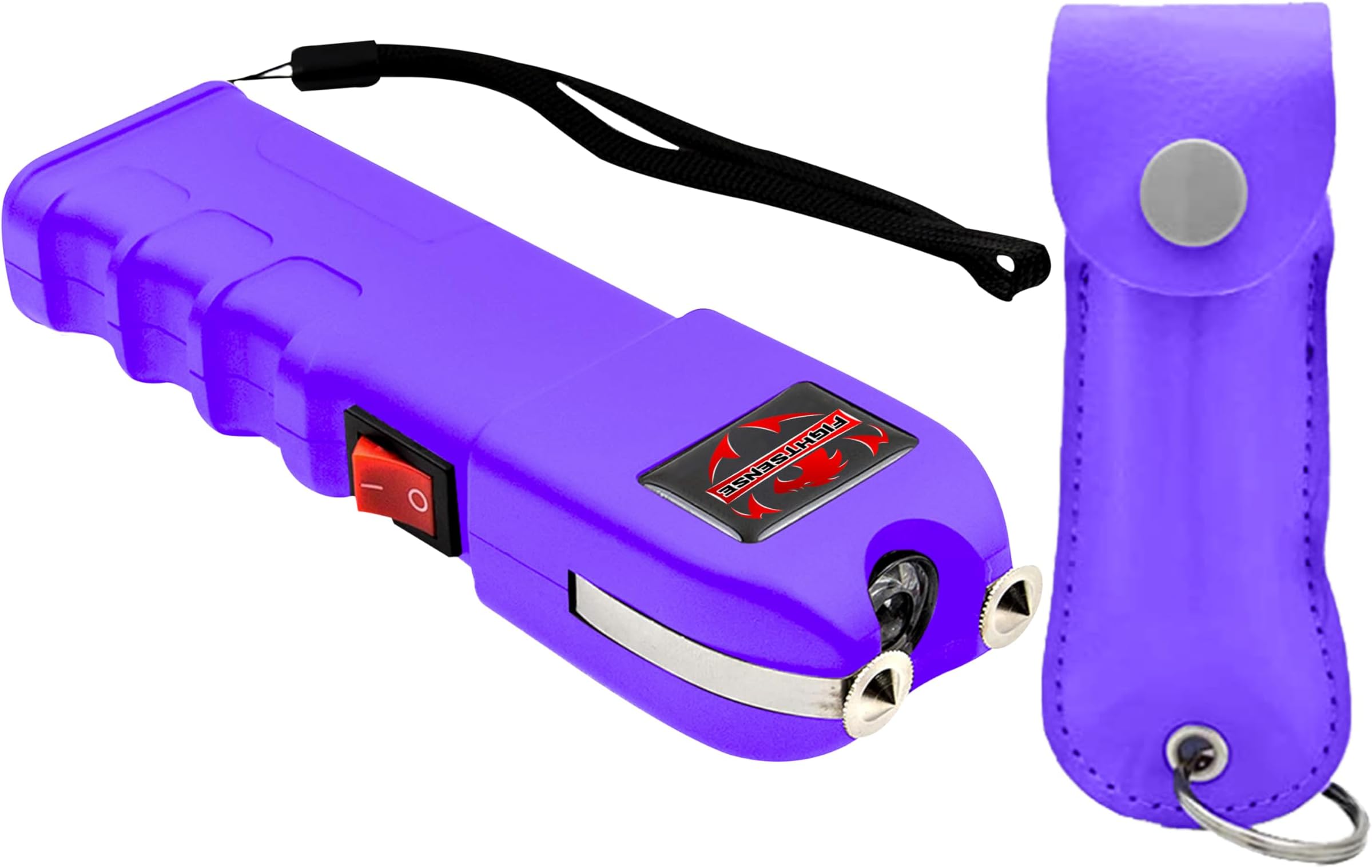 Self-Defense Kit with Pepper Spray & Heavy Duty Stun Gun for Men & Women,1.60 µC Intolerable Charge,LED Flashlight,Safety Switch,Keychain Leather Pouch & Nylon Belt Holster