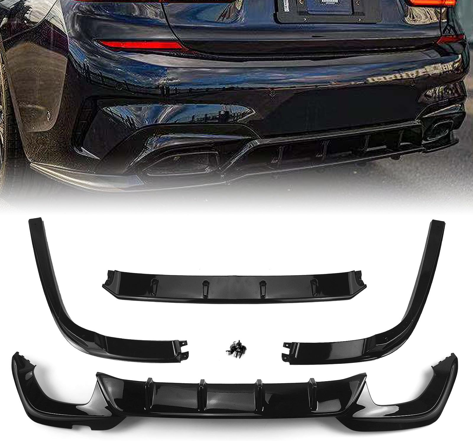 Rear Bumper Diffuser Lip Body Kit For BMW 3 Series G20 YOFER Gloss Black