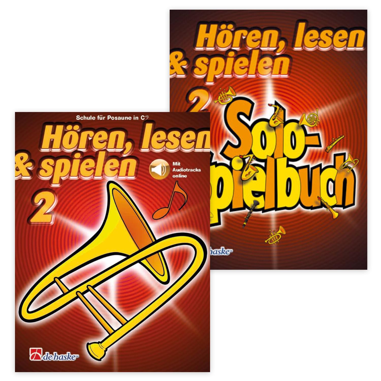 Hören, lesen & spielen - Schule für Posaune Band 2 und Solospielbuch (DHP 1002000-404, DHP 1002118-401, 9789043161305, 9789043110020) + Poliertuch aus Mikrofaser (Starterset)