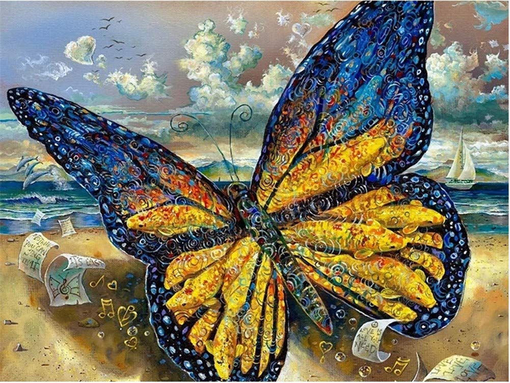 Kit peinture diamant 5D papillon bleu 50x70cm avec strass carrés pour broderie mosaïque