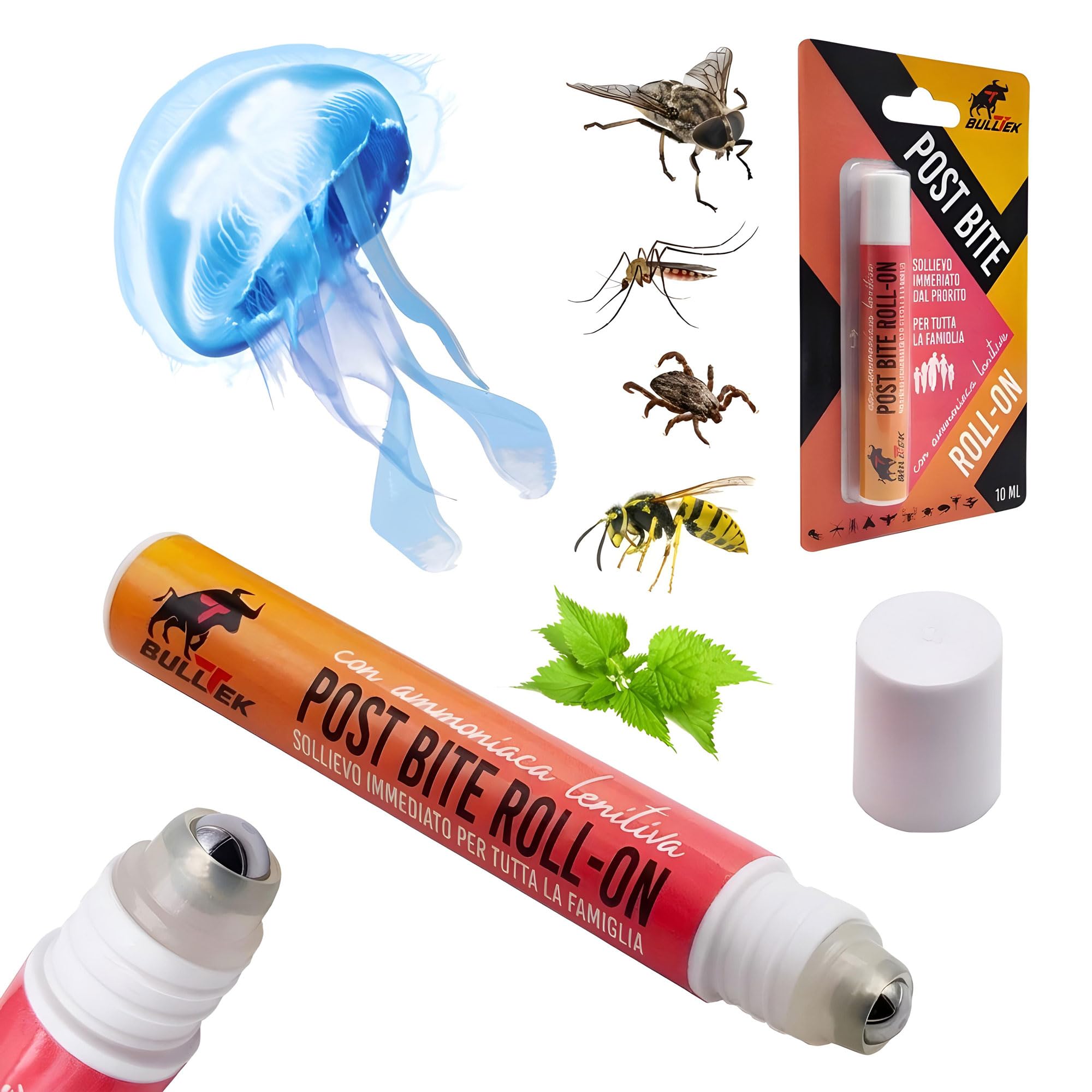 Penna Dopopuntura Roll-On | Sollievo da Punture di Insetti e Meduse | Formula con Ammoniaca Lenitiva Naturale | Eucalipto e Menta | 10ml, Trasparente