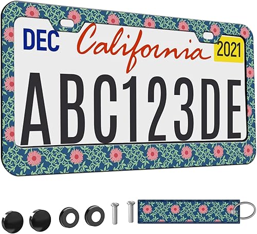 Miniatura 32 de 2 piezas Marco de matrícula azul con diseño de bosque montañoso para mujeres, marcos de etiqueta decorativa de coche azul montañoso para chicas,