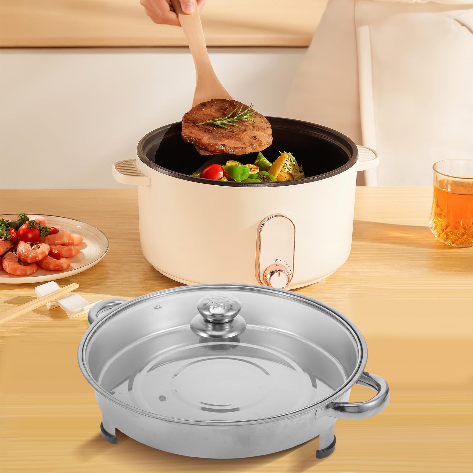 Plato de acero inoxidable de 30 cm con tapa y patas antideslizantes, bandeja plana de alta calidad para catering, eventos al aire libre, fiestas y bufés