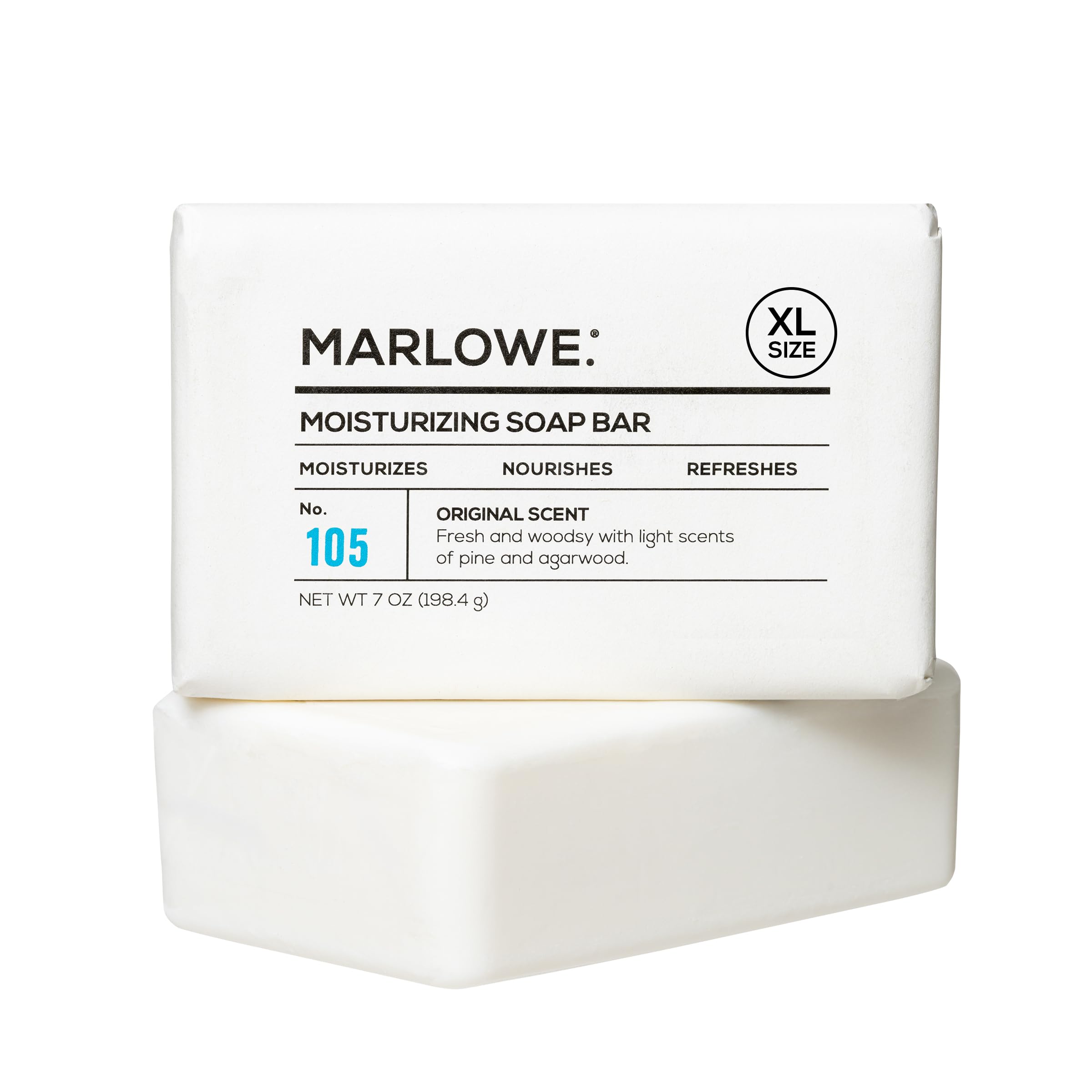 MARLOWE. No. 105 Bar Soap for Men 7 oz, Moisturizing Body Soap, Nourishing & Refreshing with Natural Extracts, Shea Butter, Olive Oil & Green Tea