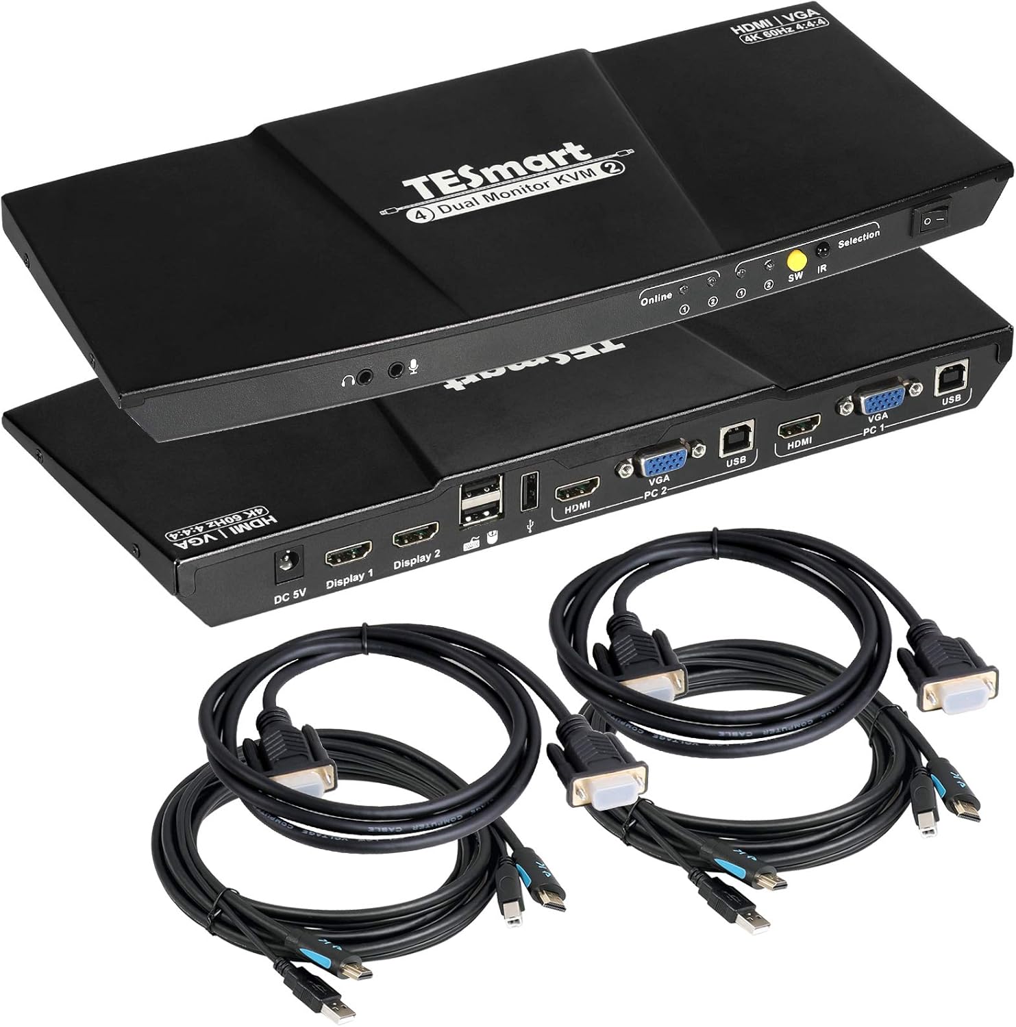 HDMI Switch, TESmart HDMI + VGA 2x2 Dual Monitor KVM Switch 4K60Hz Mechanical & Multimedia