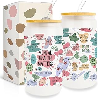 Mental Health Gifts for Women Friends, 16Oz Can Glass Cups with Lid and Straw, Inspirational Affirmations Gift, Sobriety Motivational Gifts for Female Coworker, Birthday Gifts for Women Friendship