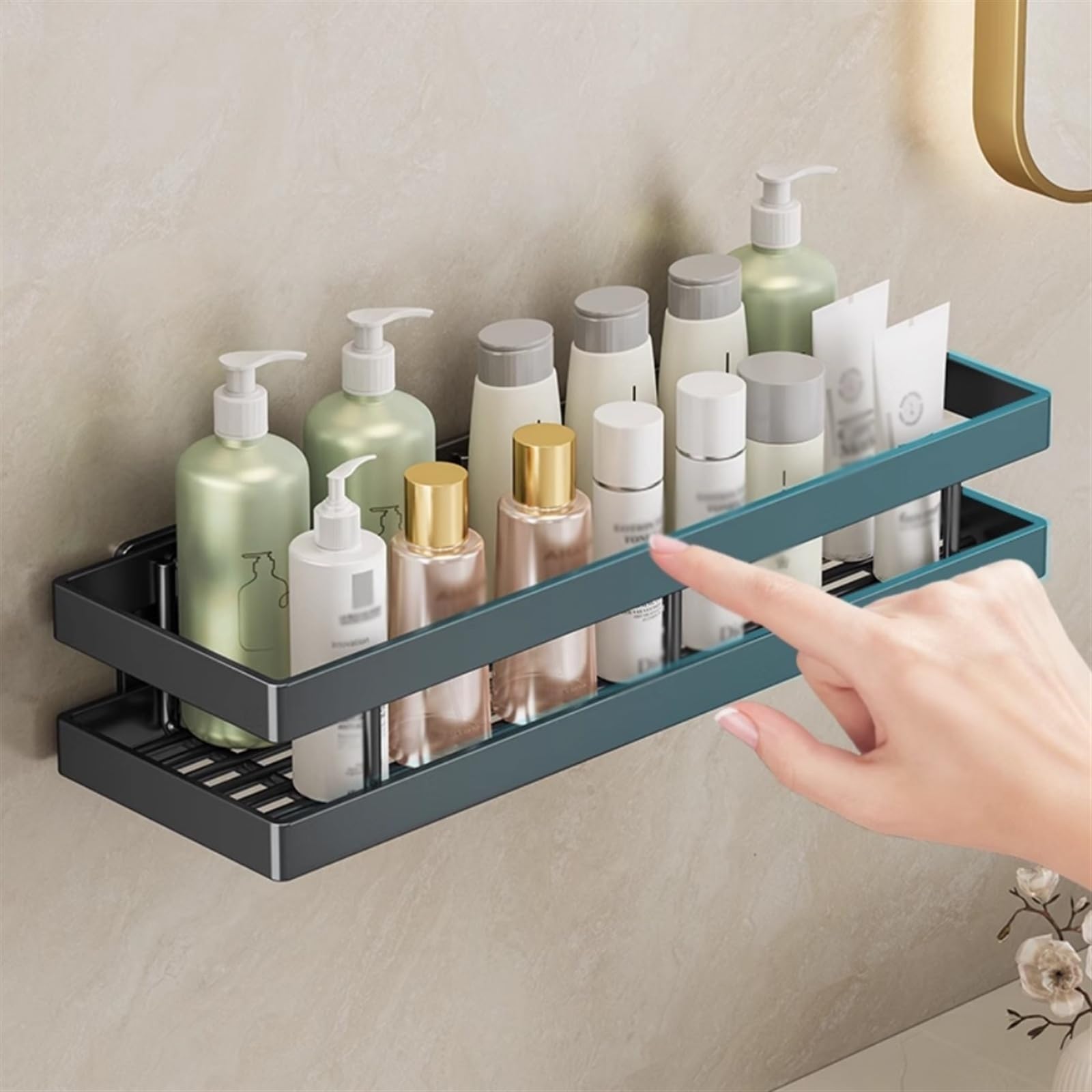 Mensole Bagno Mensola portaoggetti da bagno a parete, portaoggetti da doccia senza foratura, ripiani in acciaio inox 304 for doccia interna e organizer for bagno Portasapone Doccia(Nero,M)