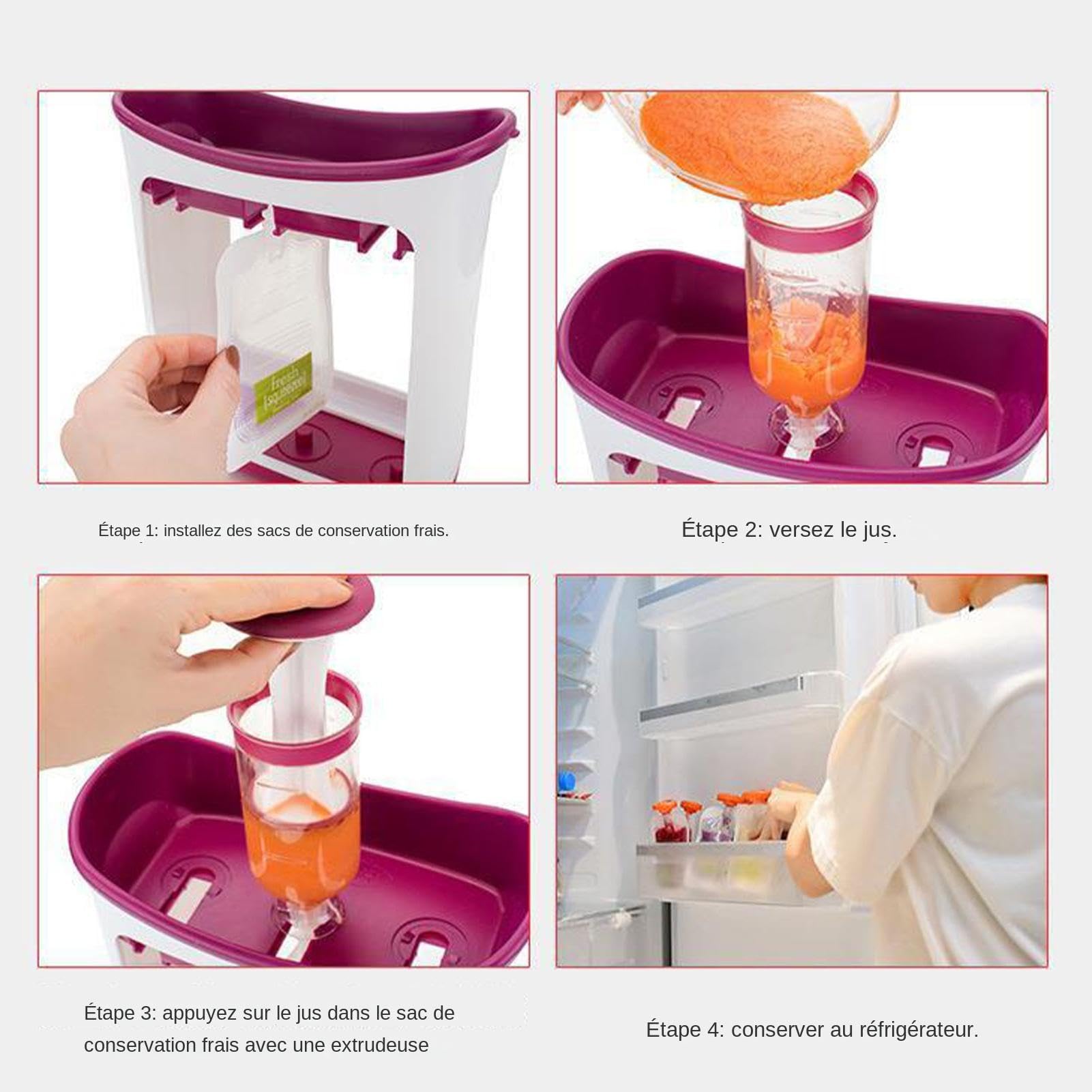 26x12.5x23cm Station De Compression Pour Aliments Pour Bébé, Station De Compression Pour Jus De Fruits Frais Et Nourriture Pour Bébé Avec Sacs De Rangement, Portable Machine À Aliments Pour Béb