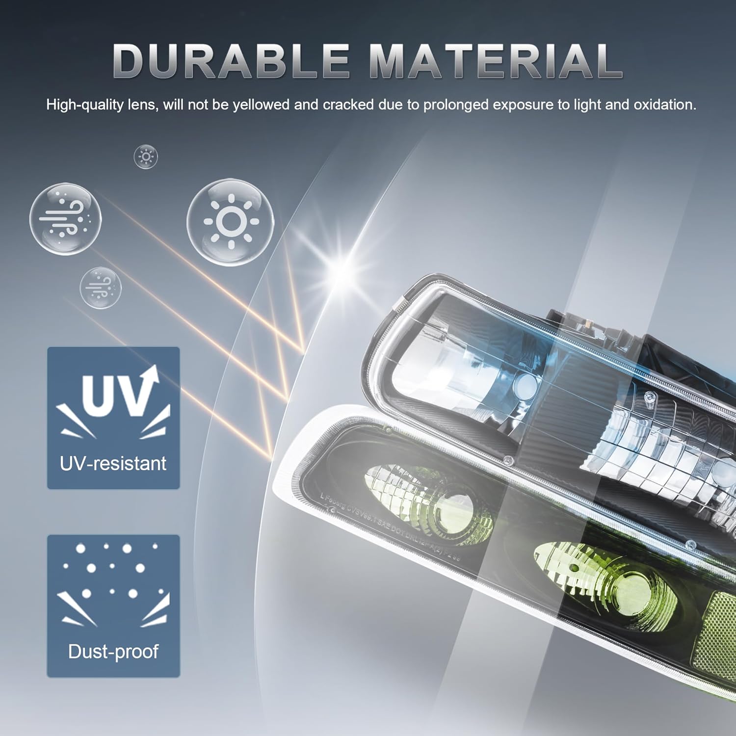 Headlight Assembly Front Lamp Compatible with 1999-2002 Chevrolet Silverado 1500 2500 2000-2006 Suburban 1500 2500 Tahoe Black Housing/Clear lens/Clear Corner w/Bulb…