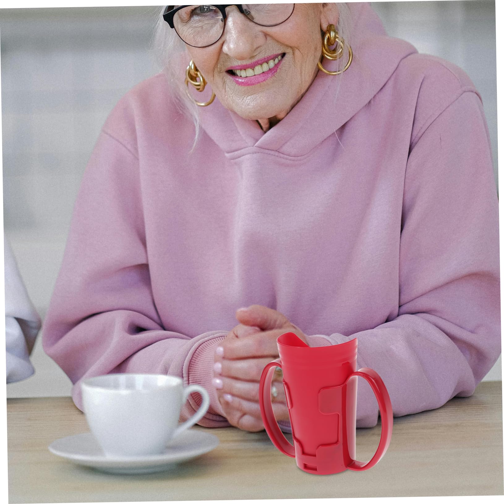 5piezas Taza De Alimentación Para Ancianos y Pacientes Diseño Antiderrame Vaso De Agua Inclinado Discapacidad y Embarazadas Color Rojo