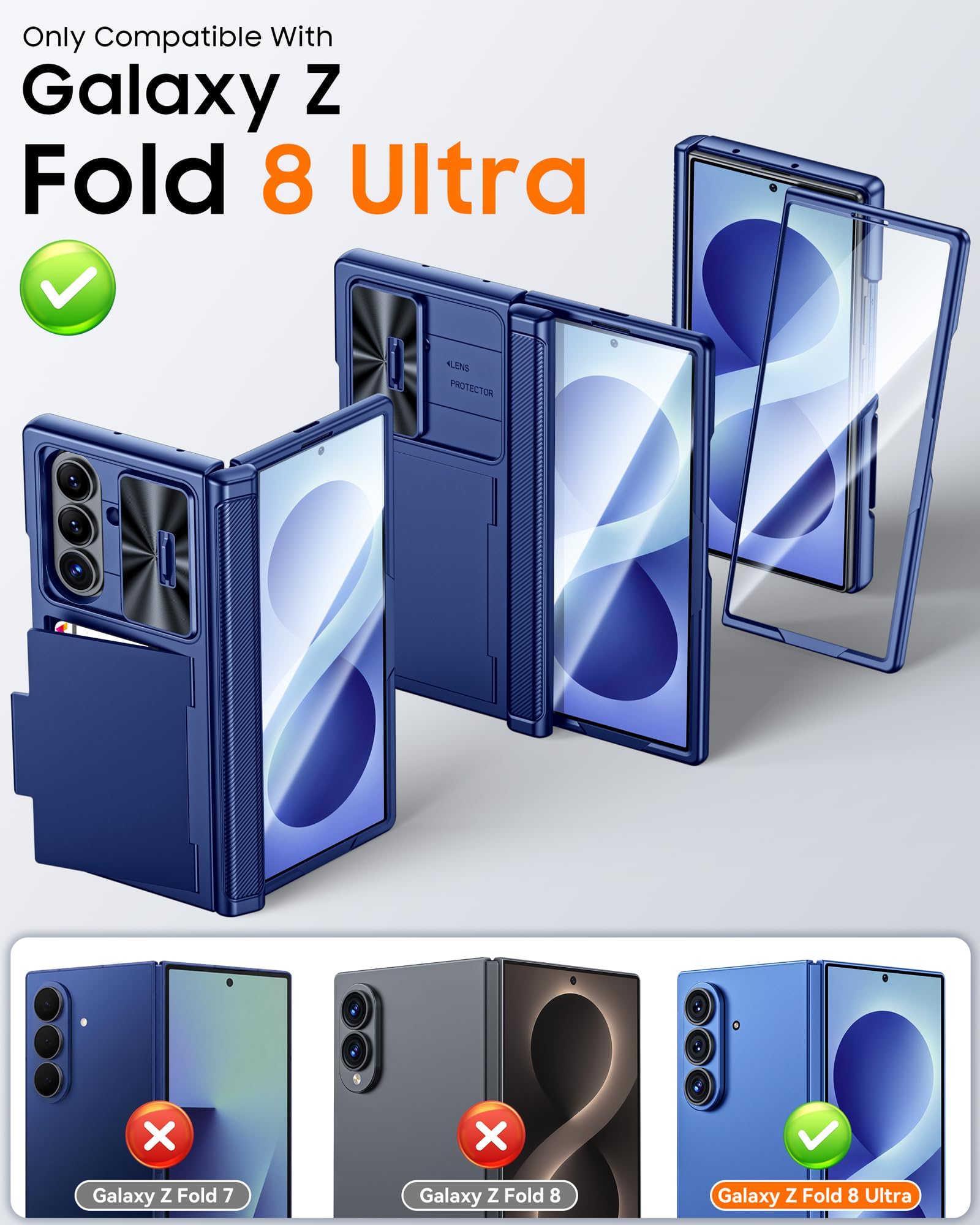 Vizvera Custodia a portafoglio per Samsung Galaxy Z Fold 8 Ultra con copertura per fotocamera scorrevole e pellicola protettiva, blocco RFID, porta carte antiurto, cerniera protettiva per Galaxy Z