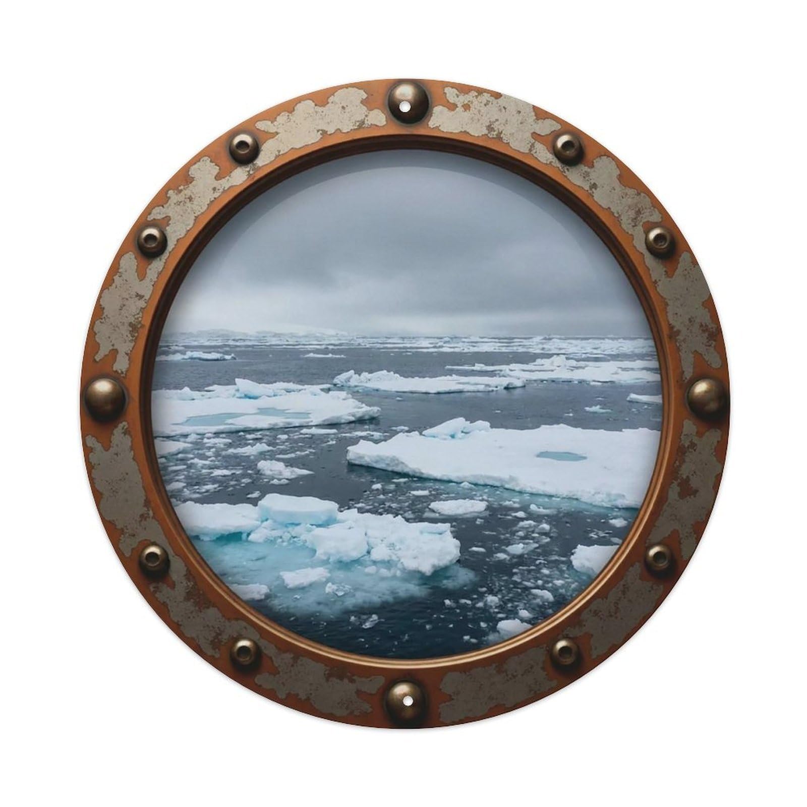 Vintage Porthole Floating Ice Nautical Window View Vintage Metal Tin Sign Plaque Wall Decor for Cafe, Club Bar, Office, Garden Metal Poster 8x8Inch