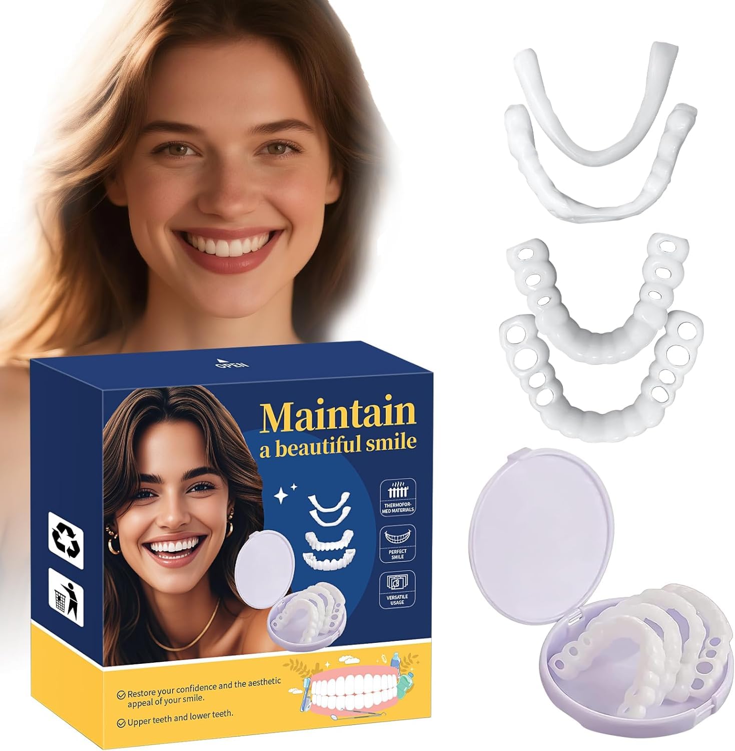 2 Pairs, Adjustable for Men and Women, Regain Confidence Smile, Nature and Comfortable-X006