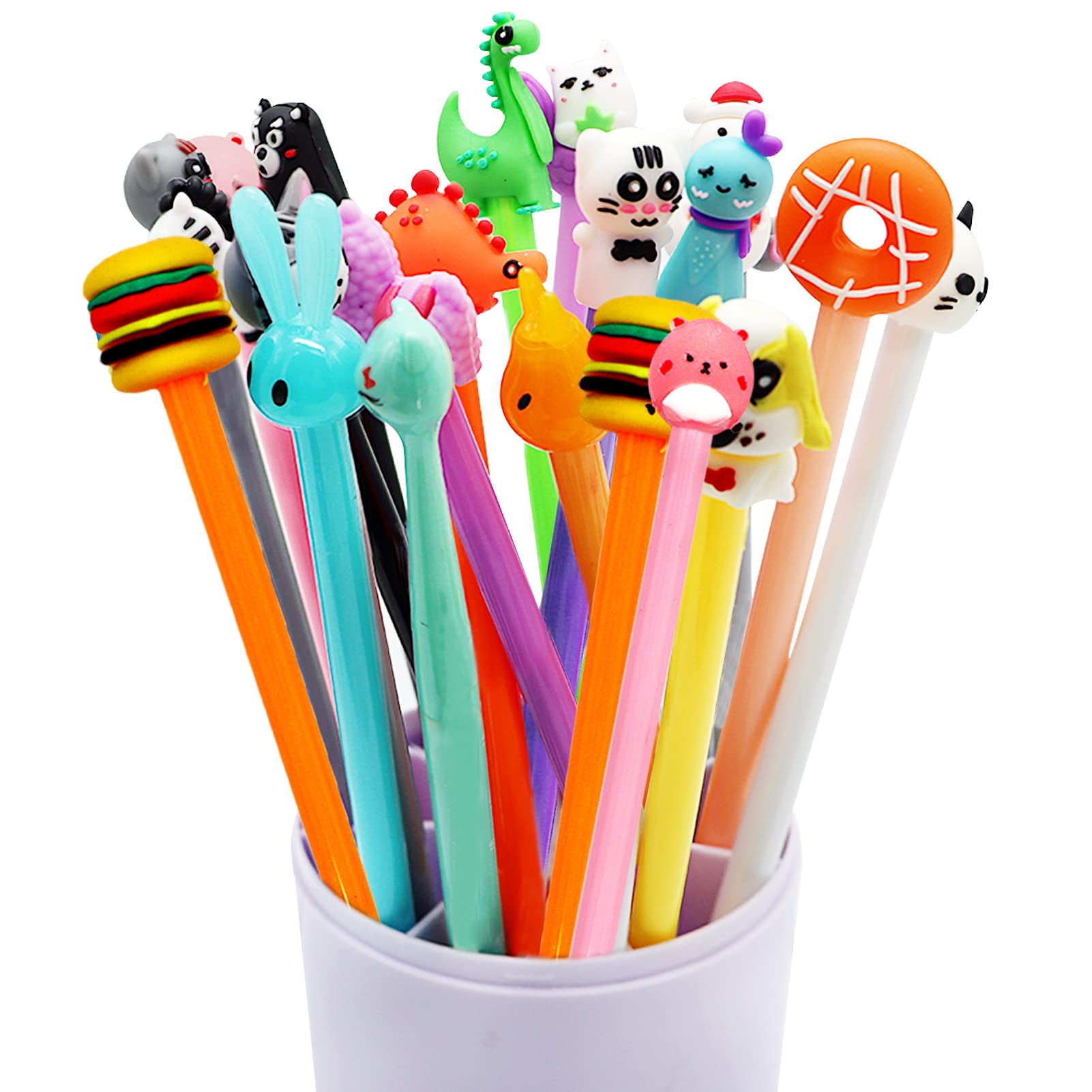 30 Stylos Gel Avec Tête D'animal Kawaii - Mine 0,5 Mm Noir, Silicone Souple, Cadeau Enfant, Anniversaire, école