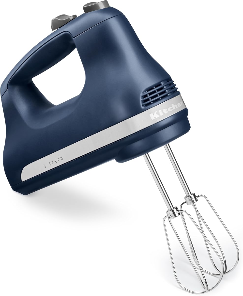 Batidora de mano KitchenAid 5 Ultra Power Speed, KHM512, azul tinta | 5 velocidades, cable giratorio bloqueable, batidores turbo, botón de liberación fácil, batidores aptos para lavavajillas