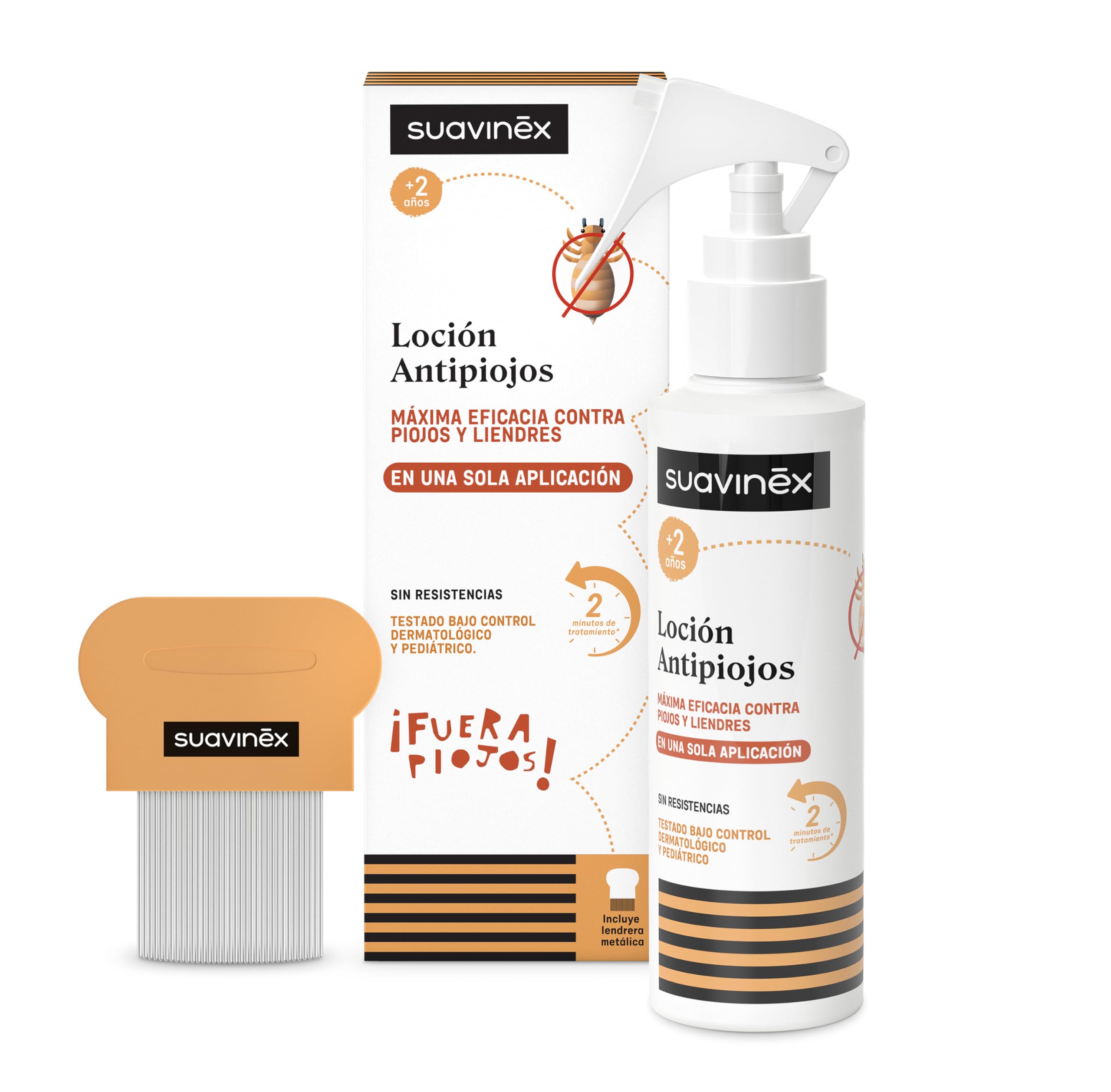 Suavinex, Pack Loción Antipiojos y Liendres + Lendrera, Elimina 100% de Piojos y Liendres, Tratamiento Seguro, Eficaz, No Daña Cabello, No Irrita, No Engresa, Testado, +2 Años, Formato Spray, 125 ml