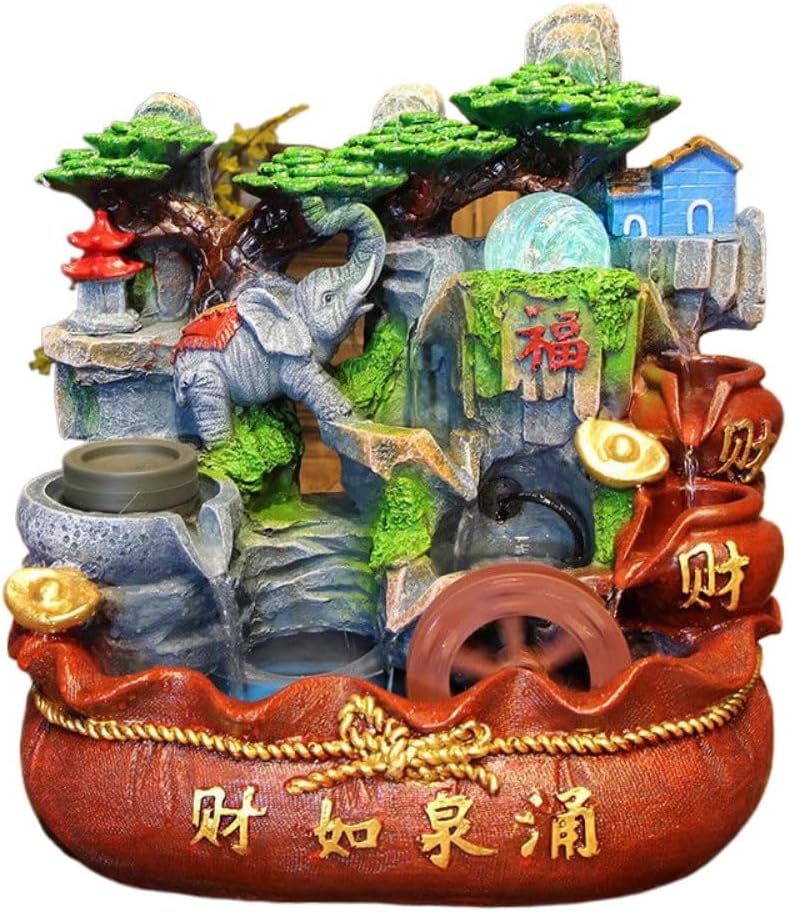 生财 fengshui Rockery Water Ornaments Home Decor Set 流水摆件循环水喷泉招财进宝办公室客厅 Living Room Office Bedroom Ornaments 小型水景创意风水轮 - U599