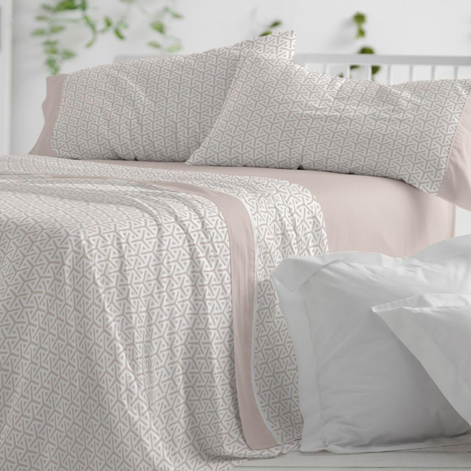 Burrito Blanco | Cotton Bedding Set | 90 cm Bed Design 638 | Beige (90 x 190/200 cm.)