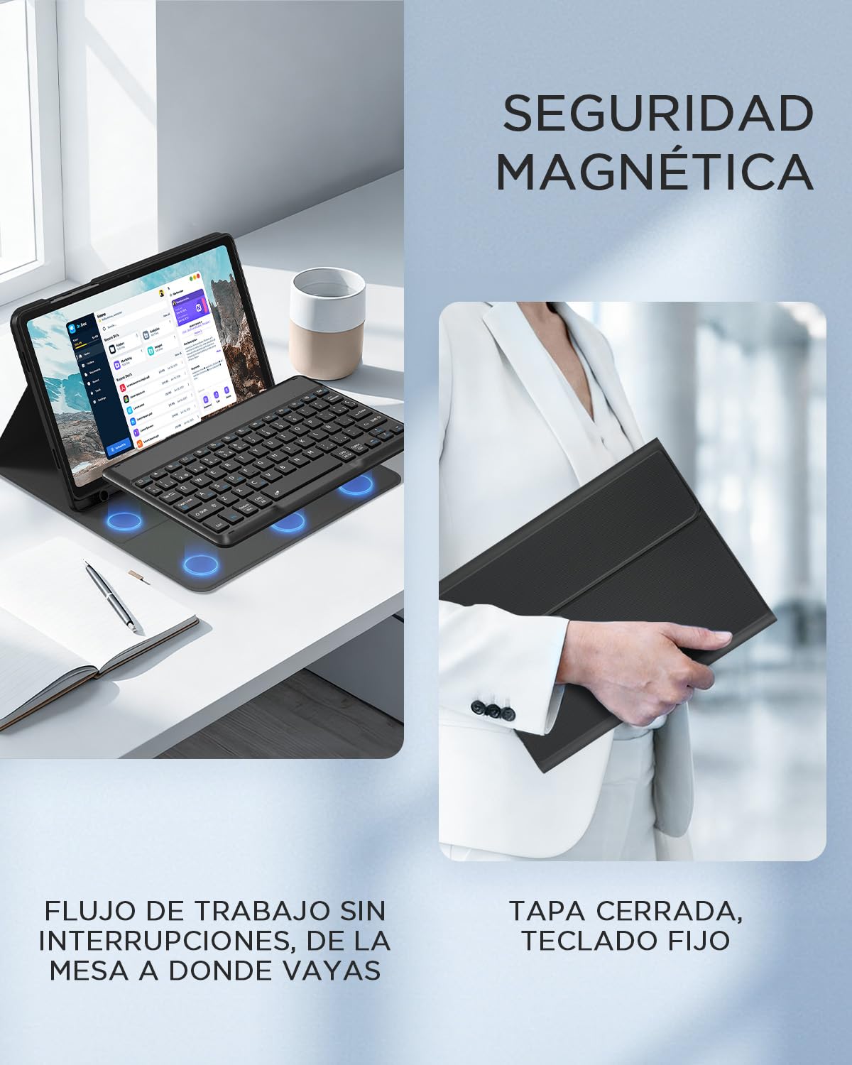 EasyAcc Funda con Teclado para Samsung Galaxy Tab A11 Plus / A9 Plus de 11 Pulgadas 2025/2023 con Película Protectora, Funda Protectora para Teclado Extraíble con Portalápices, Negro