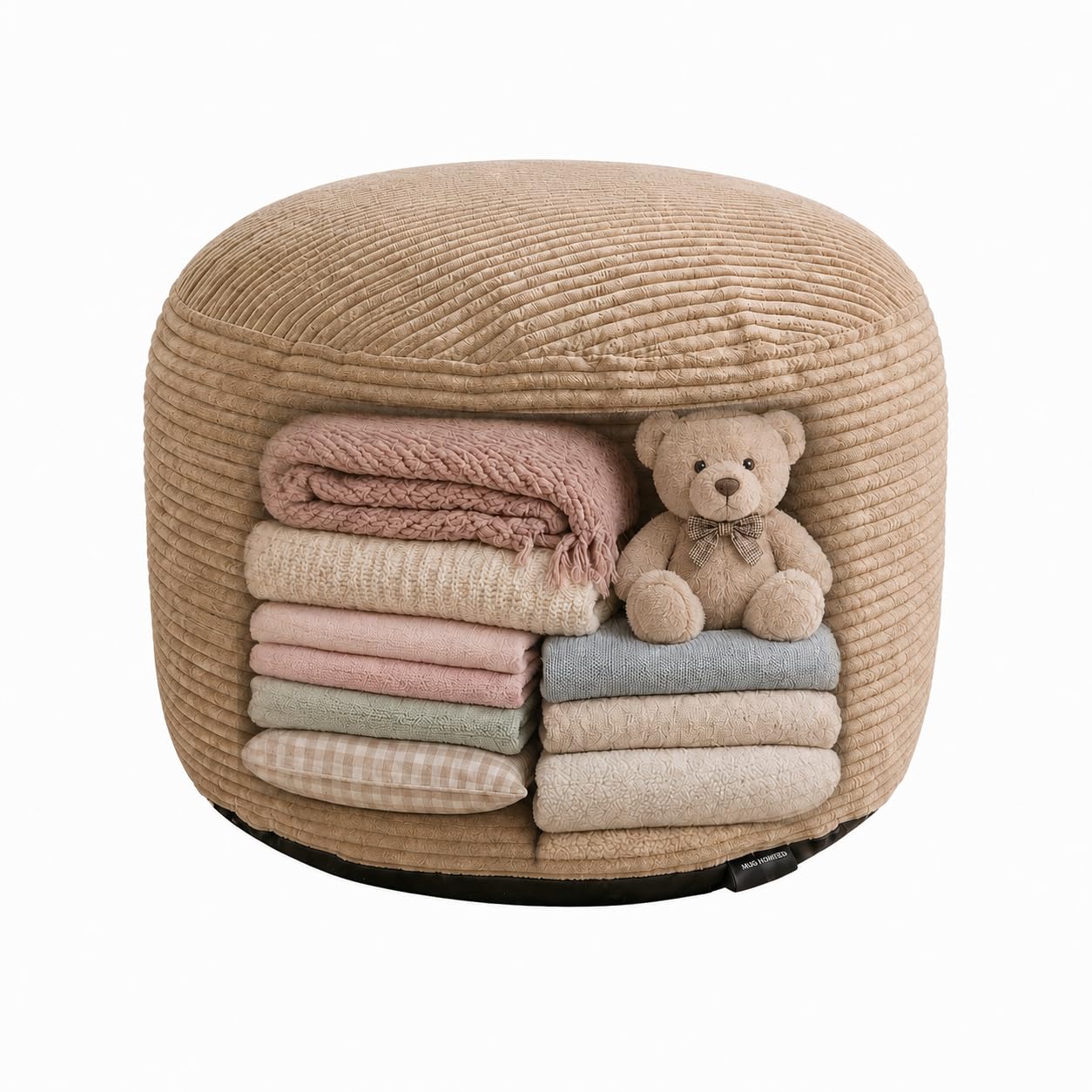 Storage Pouf Cover, No Filler, Corduroy, Light Camel, 24 Inch