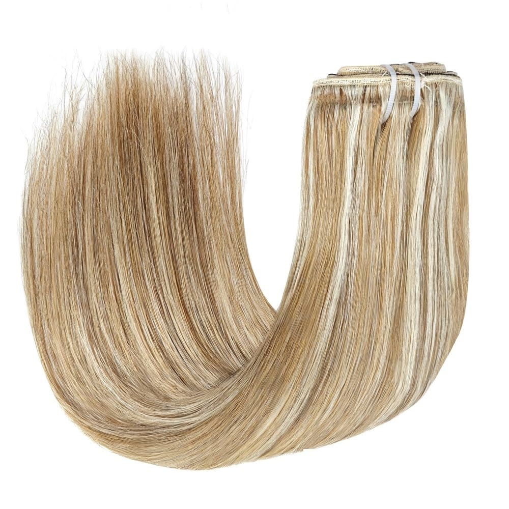 Postiches pour femmes Extensions de cheveux naturels invisibles, lisses et sans couture, à clipser, 8 pièces avec 18 clips, double trame, 120 g Postiche chignon décoiffé(P8-613,22inches)
