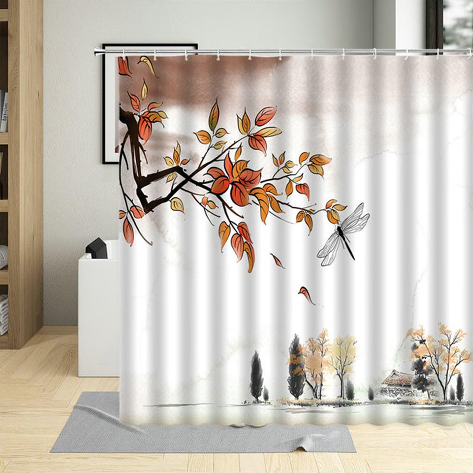 Rideau douche W120xL200cm lavable en polyester imperméable pour salle de bains M-1296