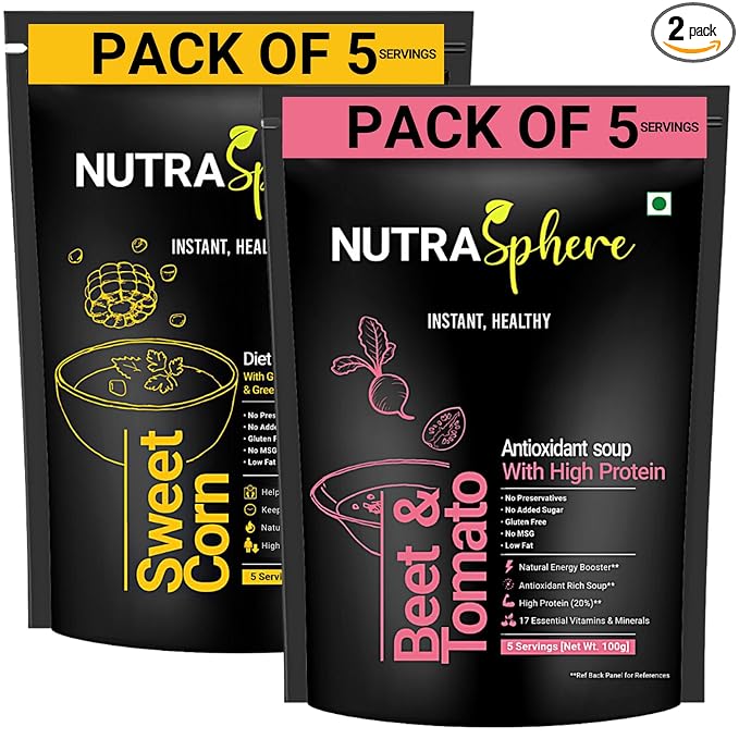 Diet Sweet Corn, Beetroot Tomato High Protein Soup Packets Combo For Weight Management (Instant, Preservative Free, No MSG, Sugarfree, Gluten Free)- 5 Sachet Each